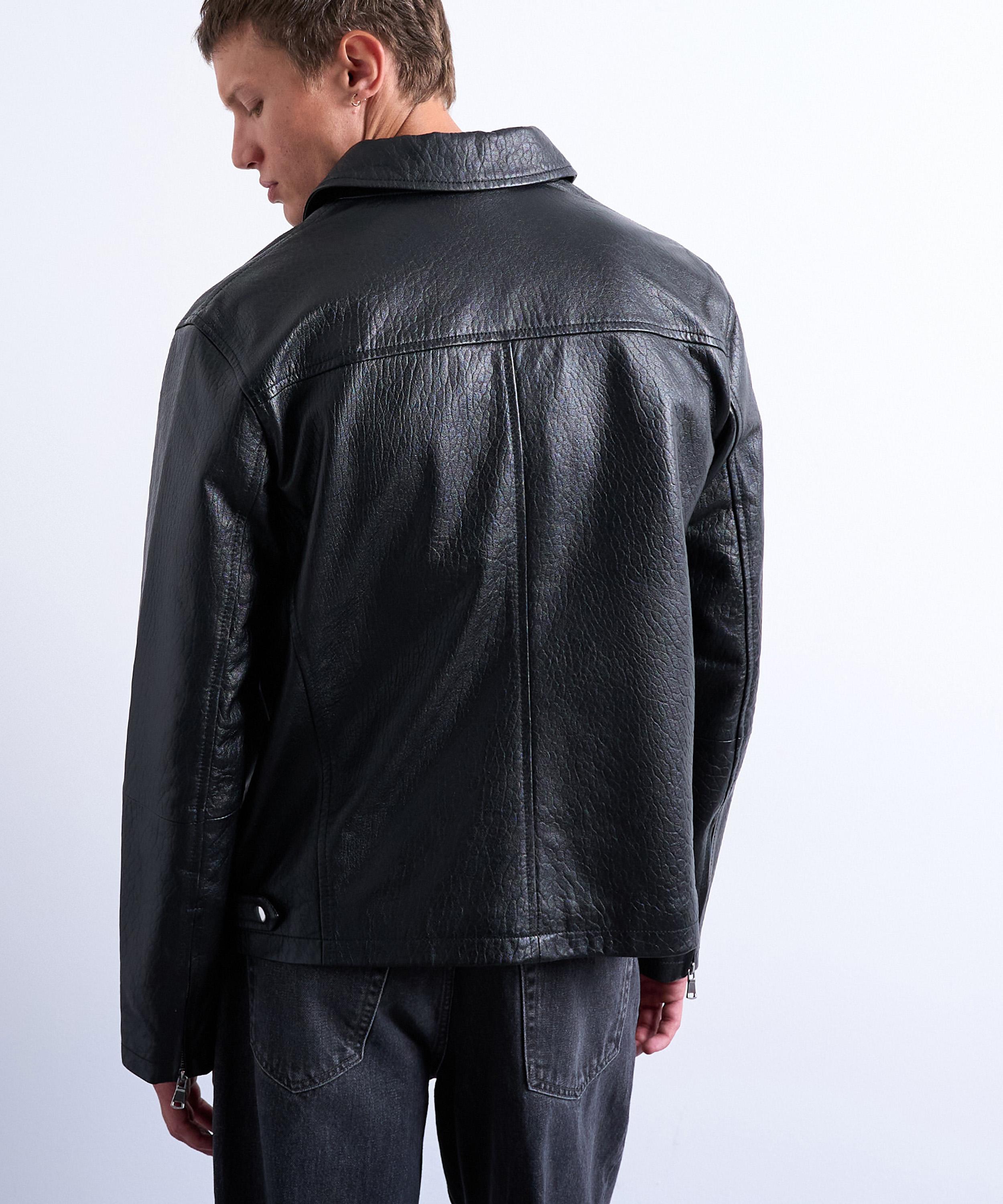 TOPMAN - Tan Leather Double Pocket Jacket image number 4