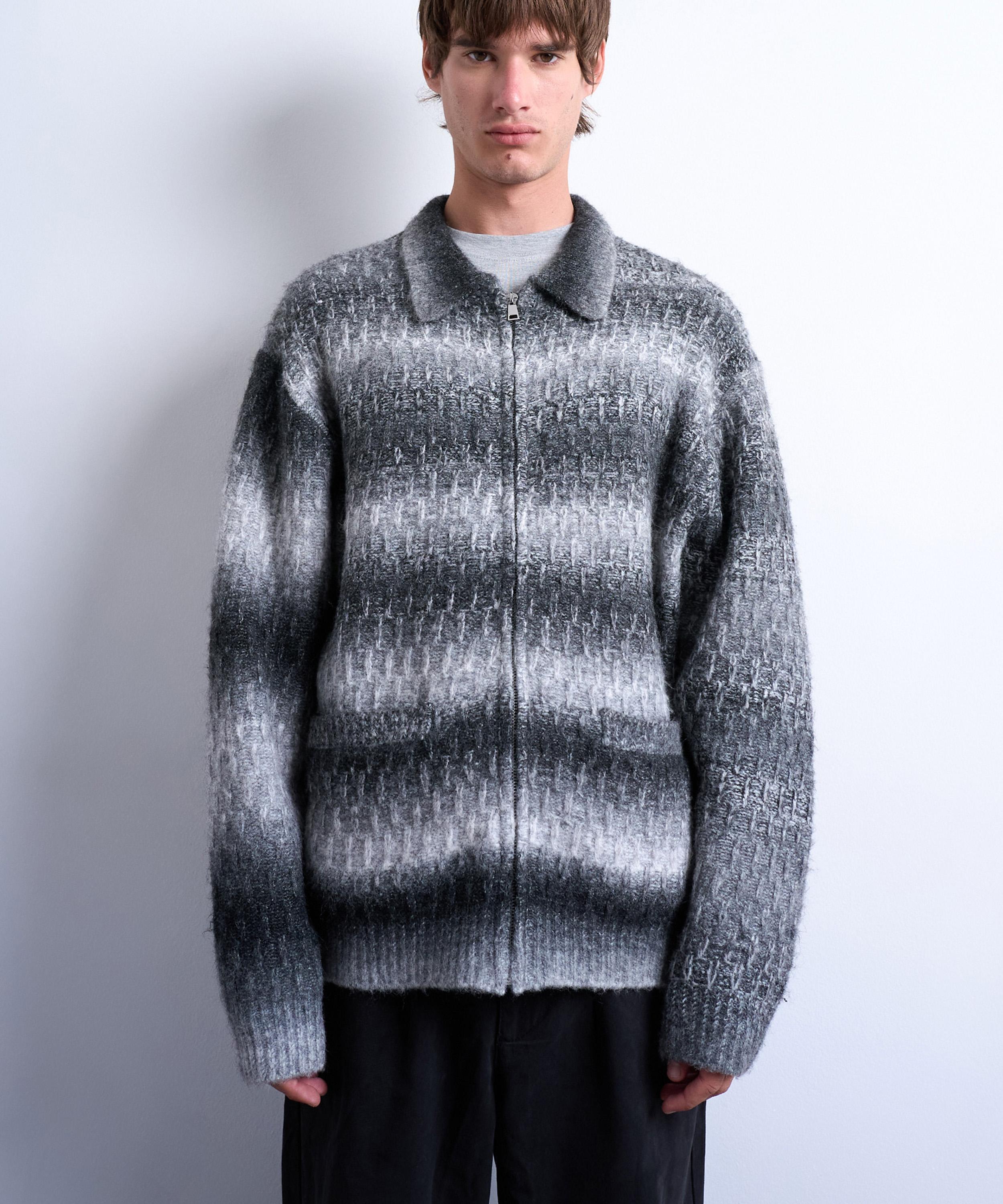 TOPMAN - Grey Knitted Blend Zip-Through Cardigan image number 0