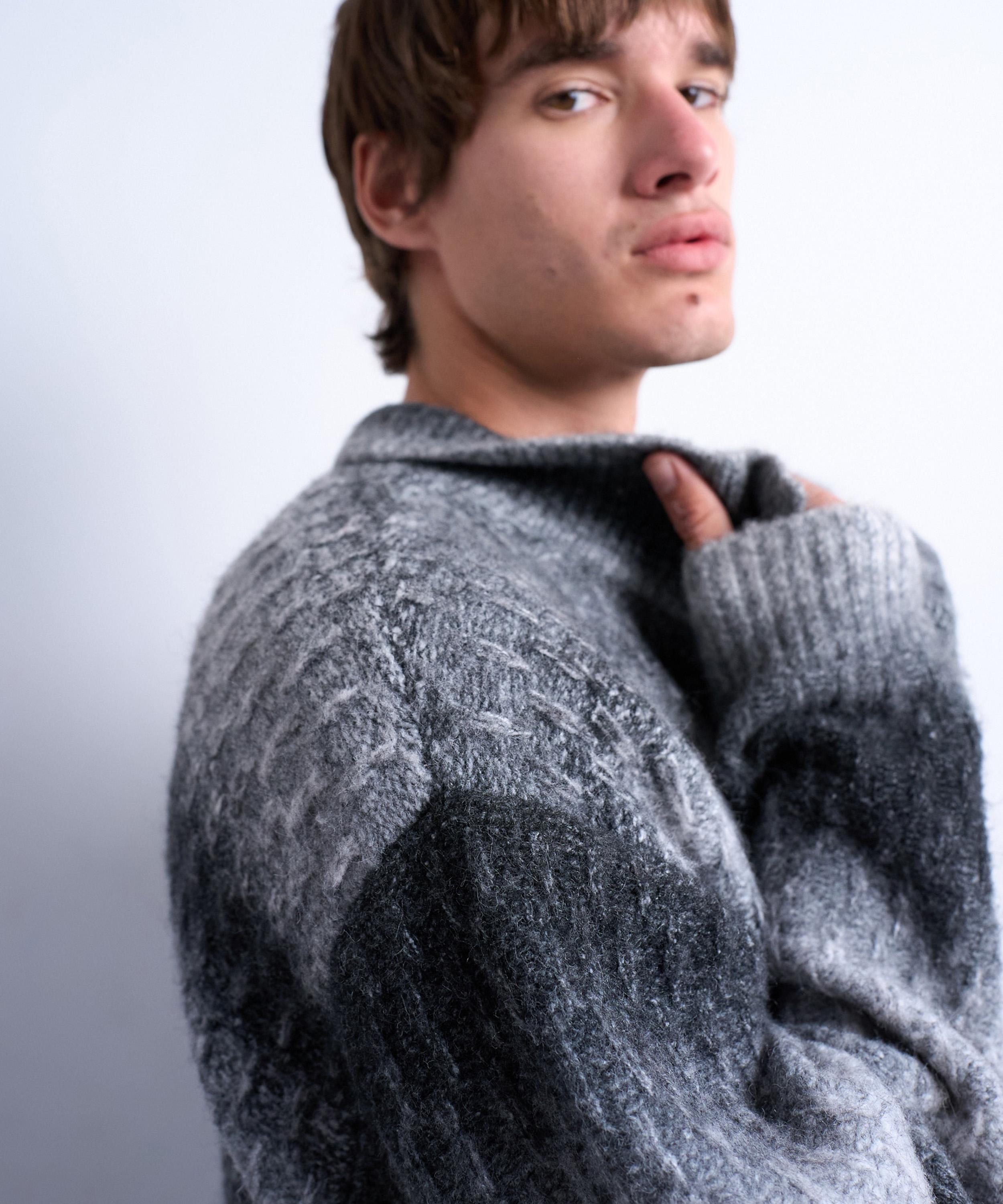 TOPMAN - Grey Knitted Blend Zip-Through Cardigan image number 2