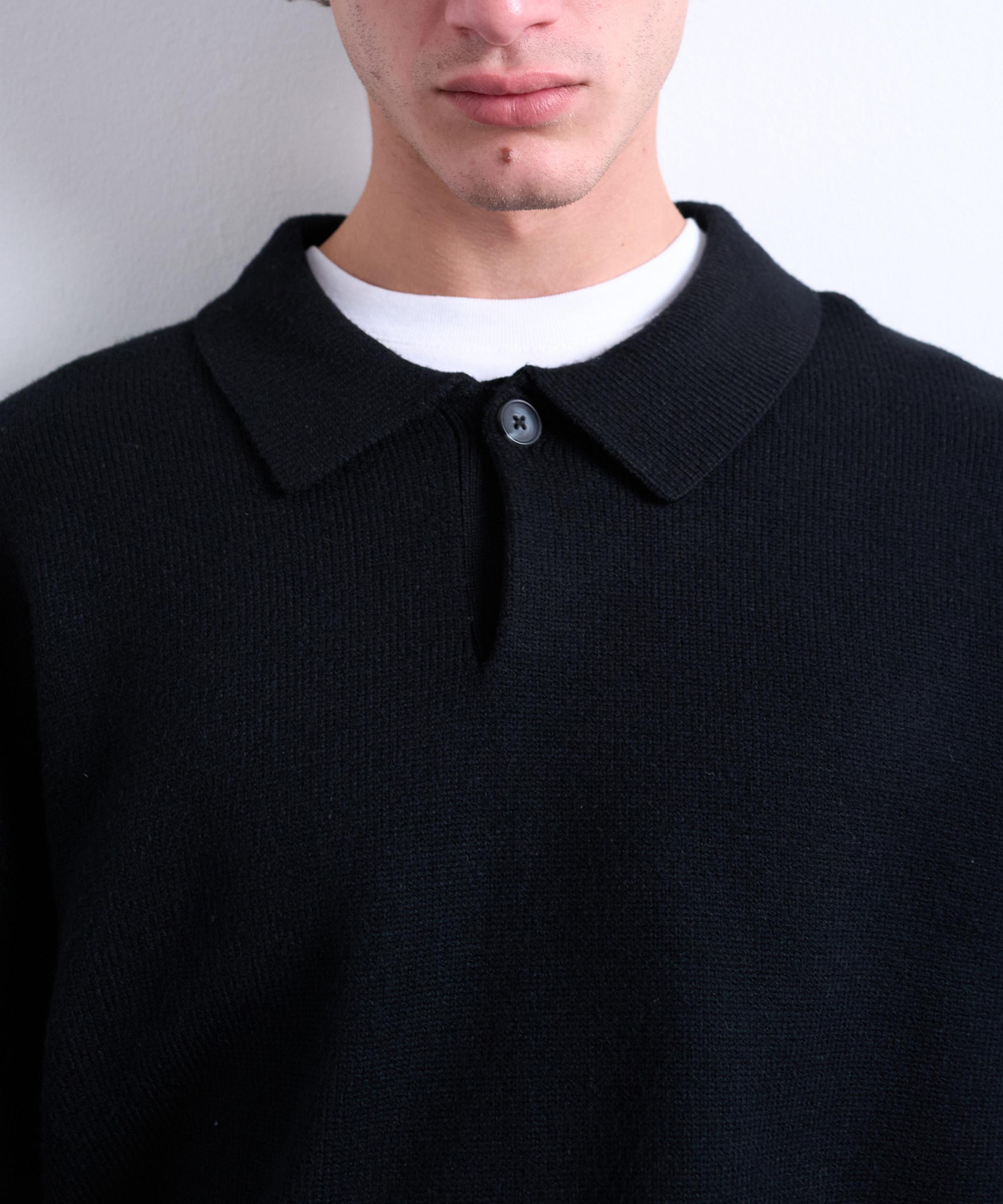 TOPMAN - Black Knitted Smart Polo Jumper image number 3