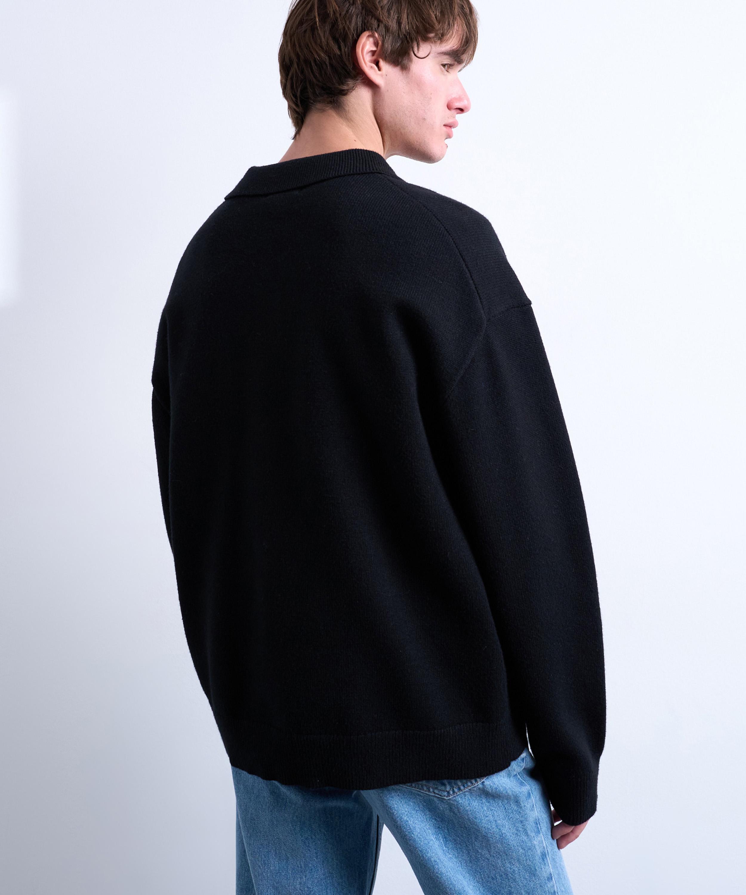 TOPMAN - Black Knitted Smart Polo Jumper image number 4
