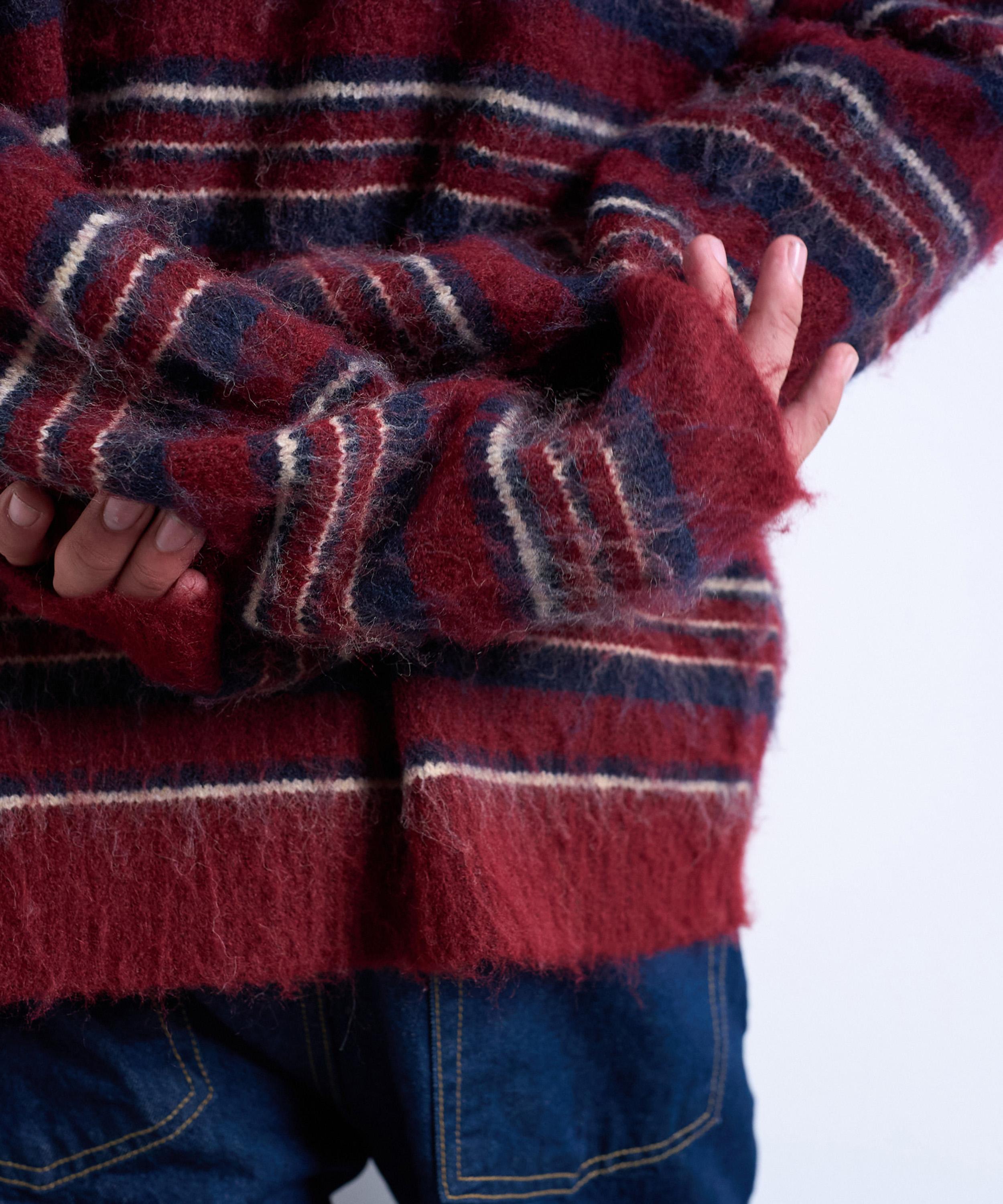 TOPMAN - Burgundy Fluffy Knit Relaxed Stripe Jumper image number 3