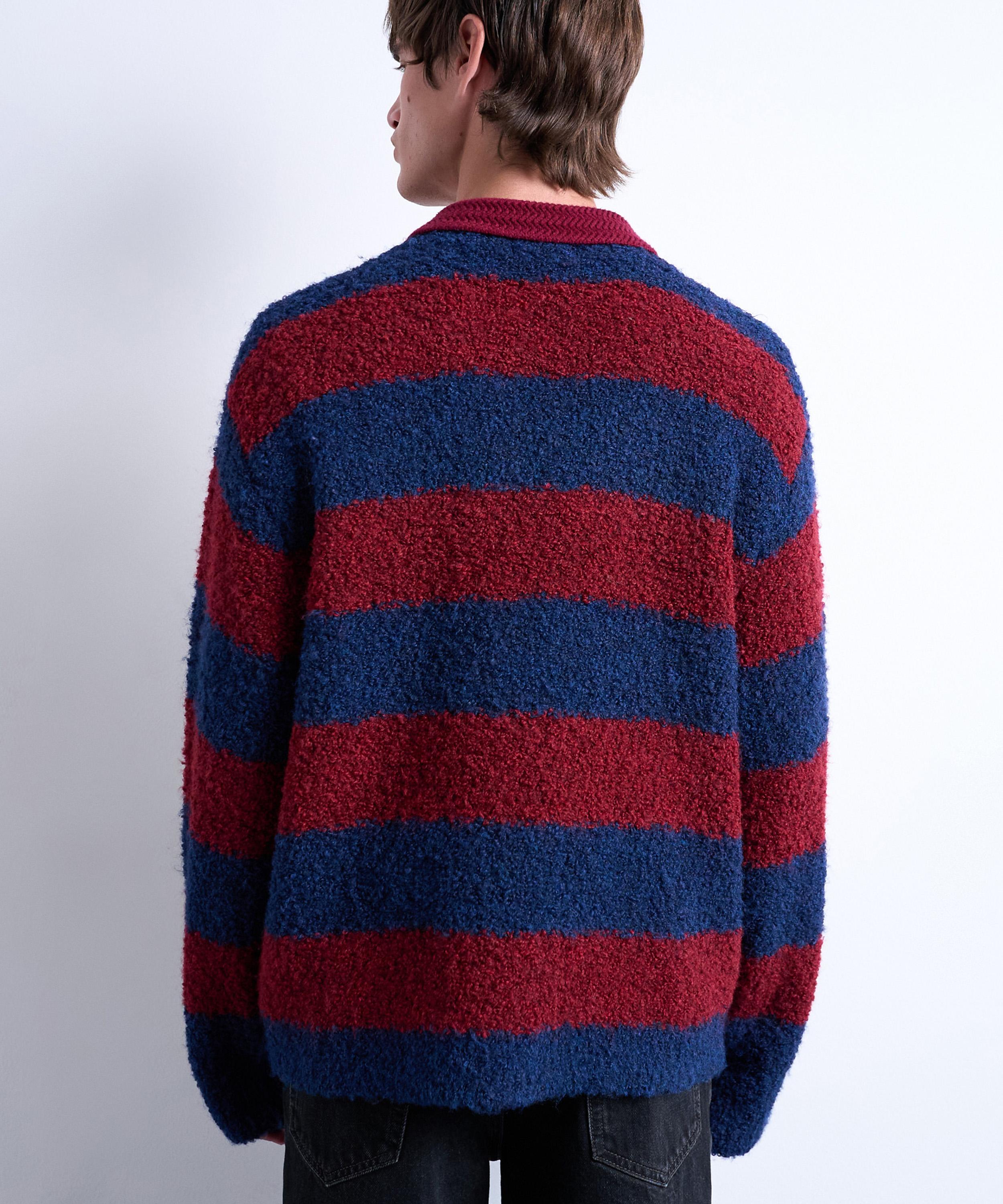 TOPMAN - Burgundy Knitted Stripe Polo Jumper image number 3