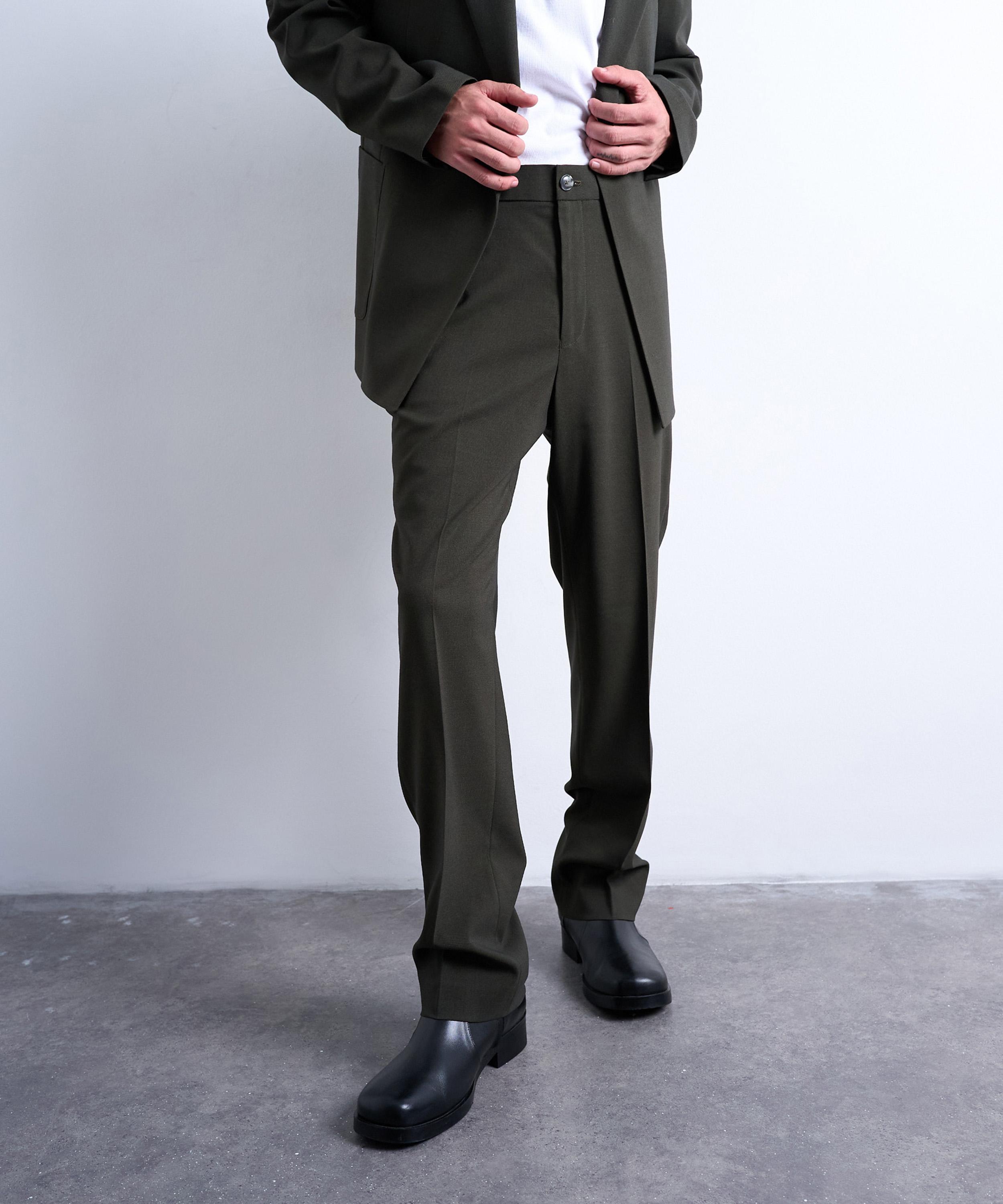 TOPMAN - Dark Green Straight Wool Trousers image number 0