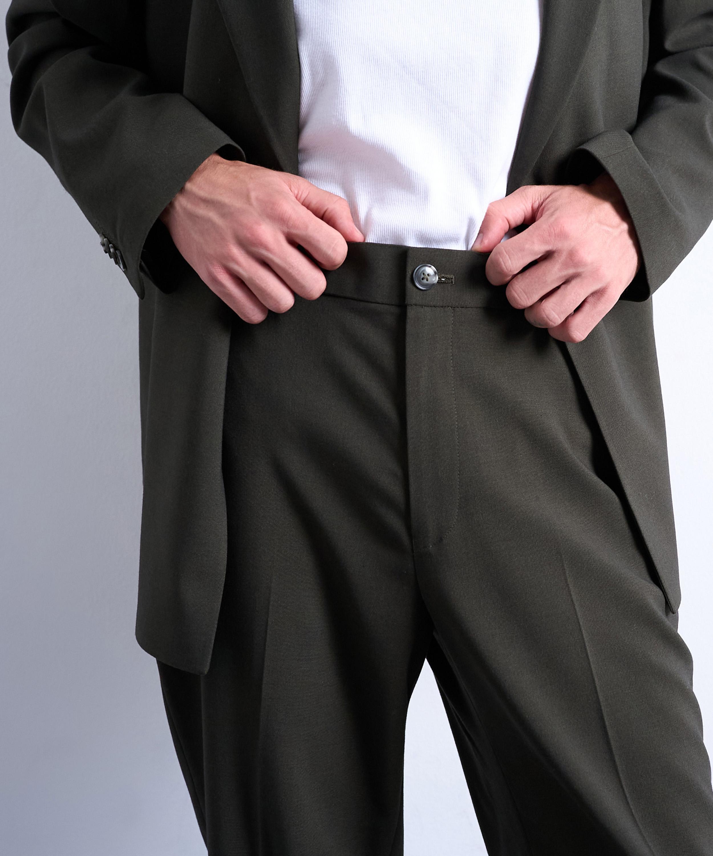 TOPMAN - Dark Green Straight Wool Trousers image number 2