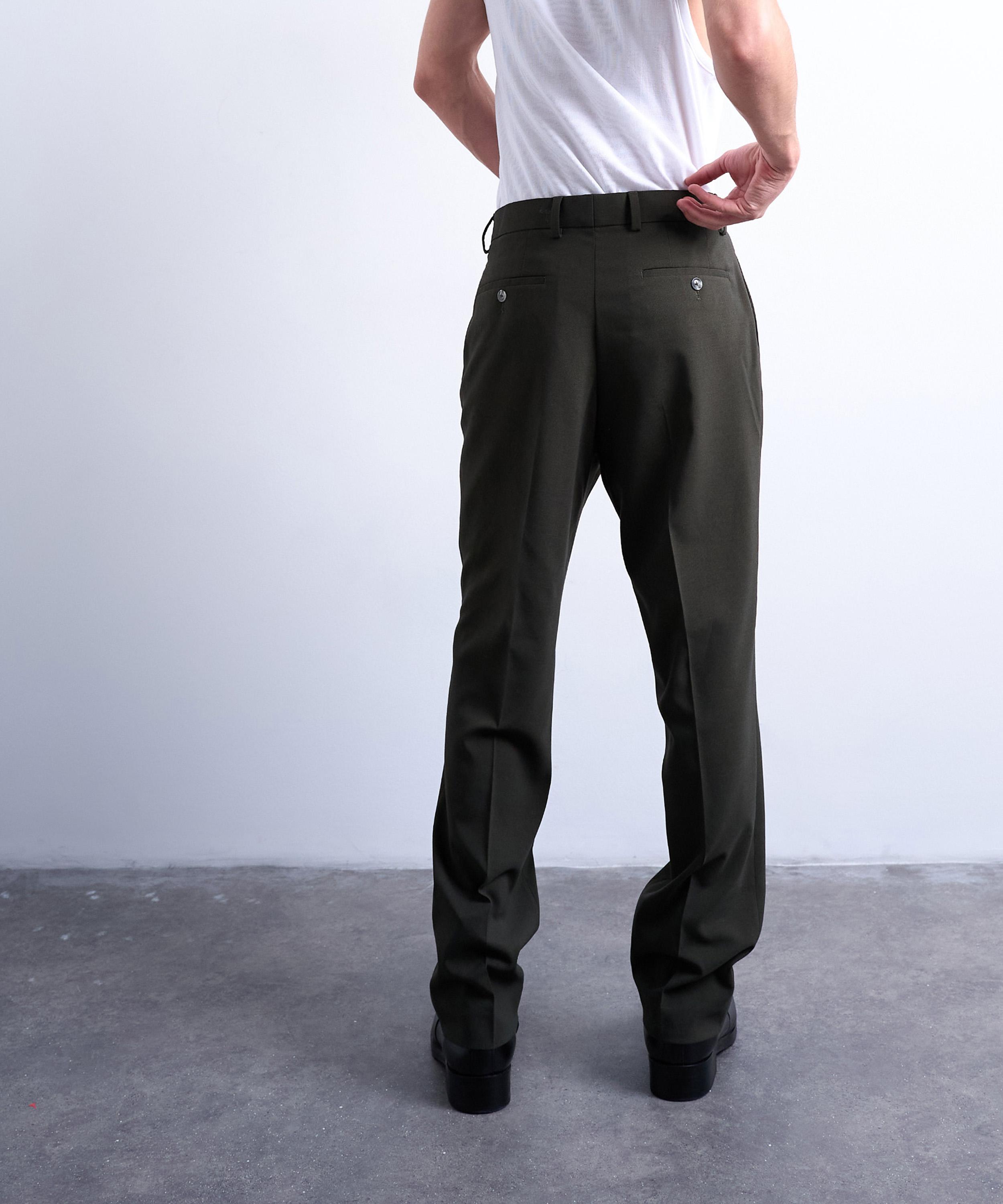 TOPMAN - Dark Green Straight Wool Trousers image number 3