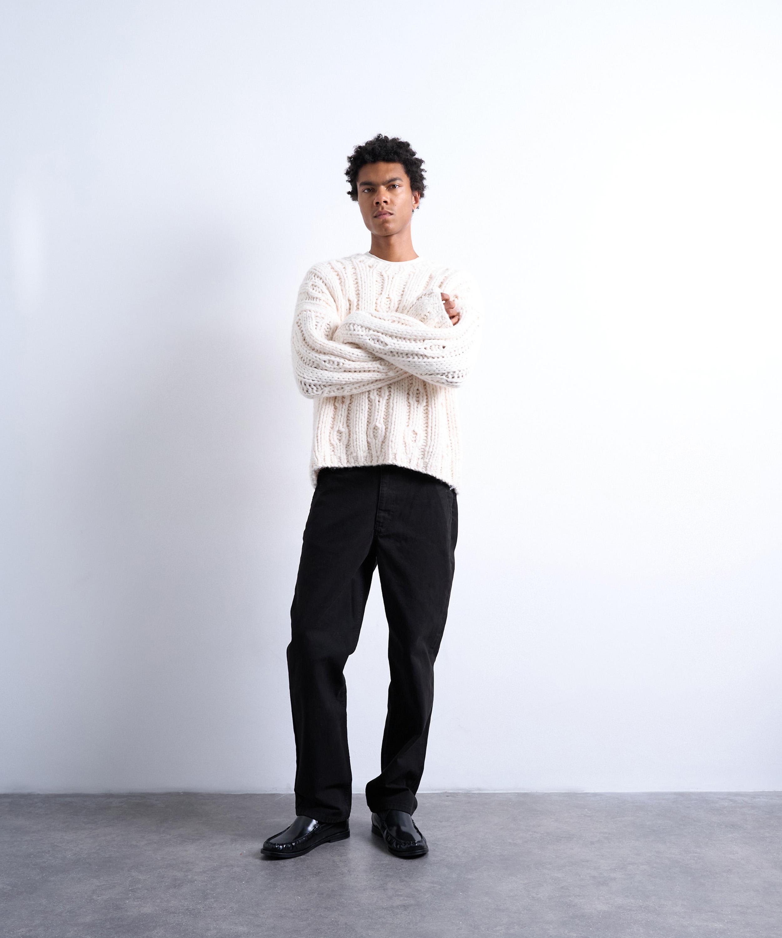 TOPMAN - Black Straight-Fit Canvas Trousers image number 1