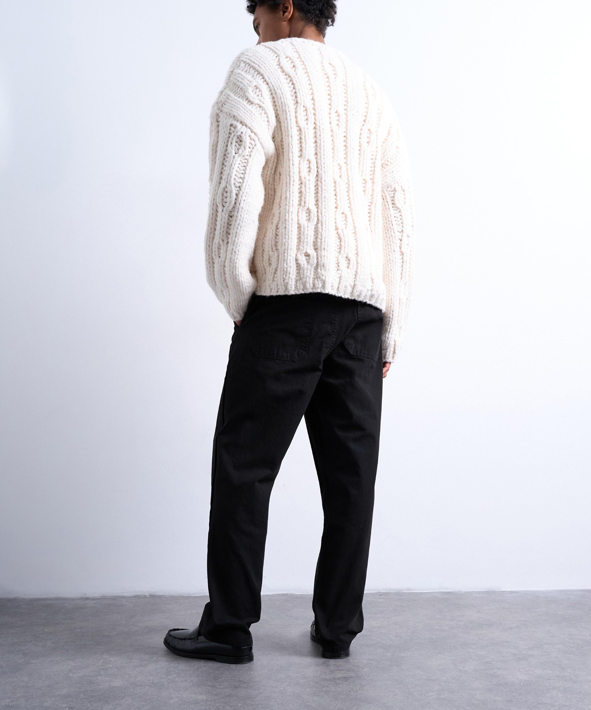 TOPMAN - Black Straight-Fit Canvas Trousers image number 3