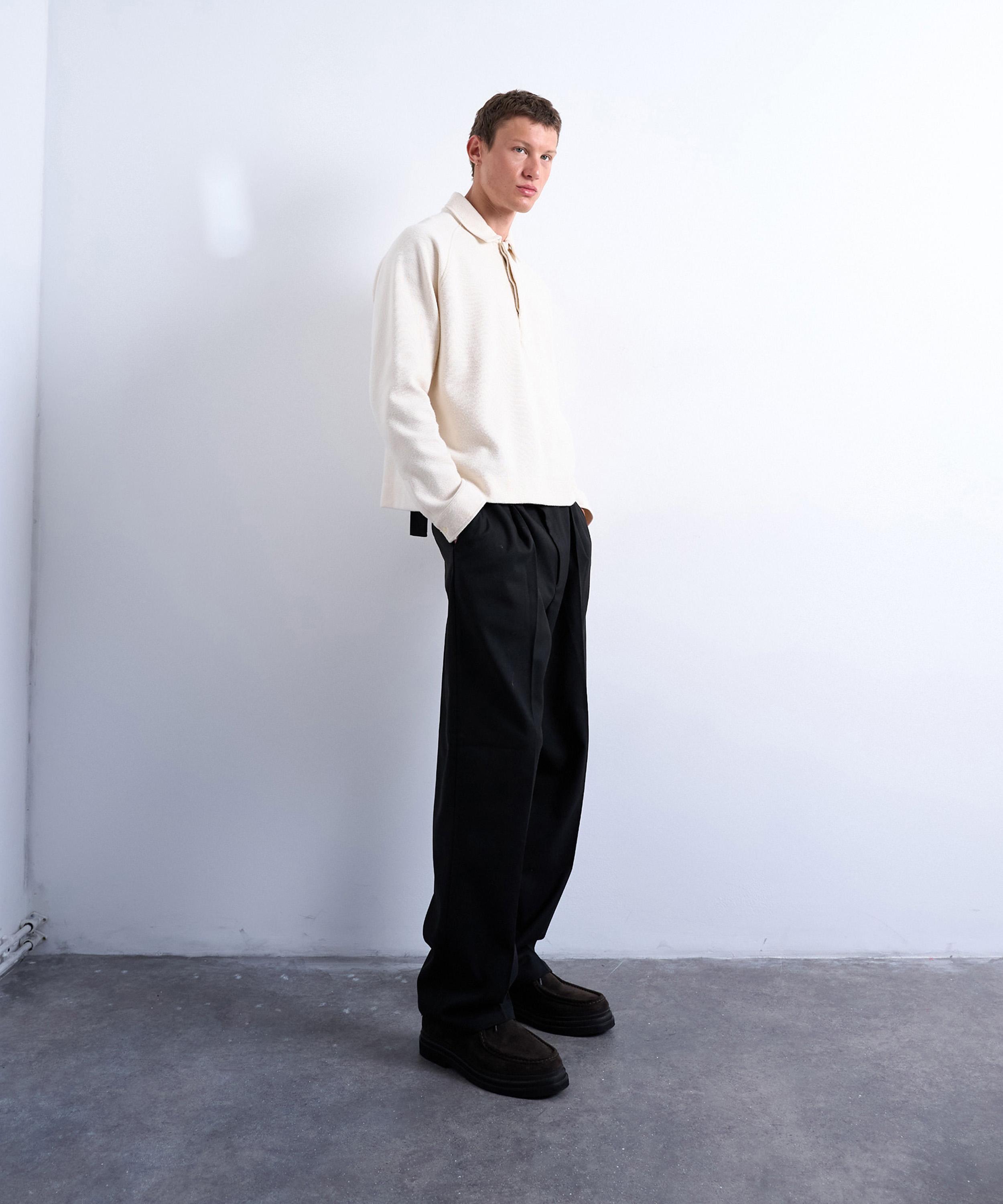 TOPMAN - Ecru Boxy-Fit Textured Ragan Polo Sweater image number 1