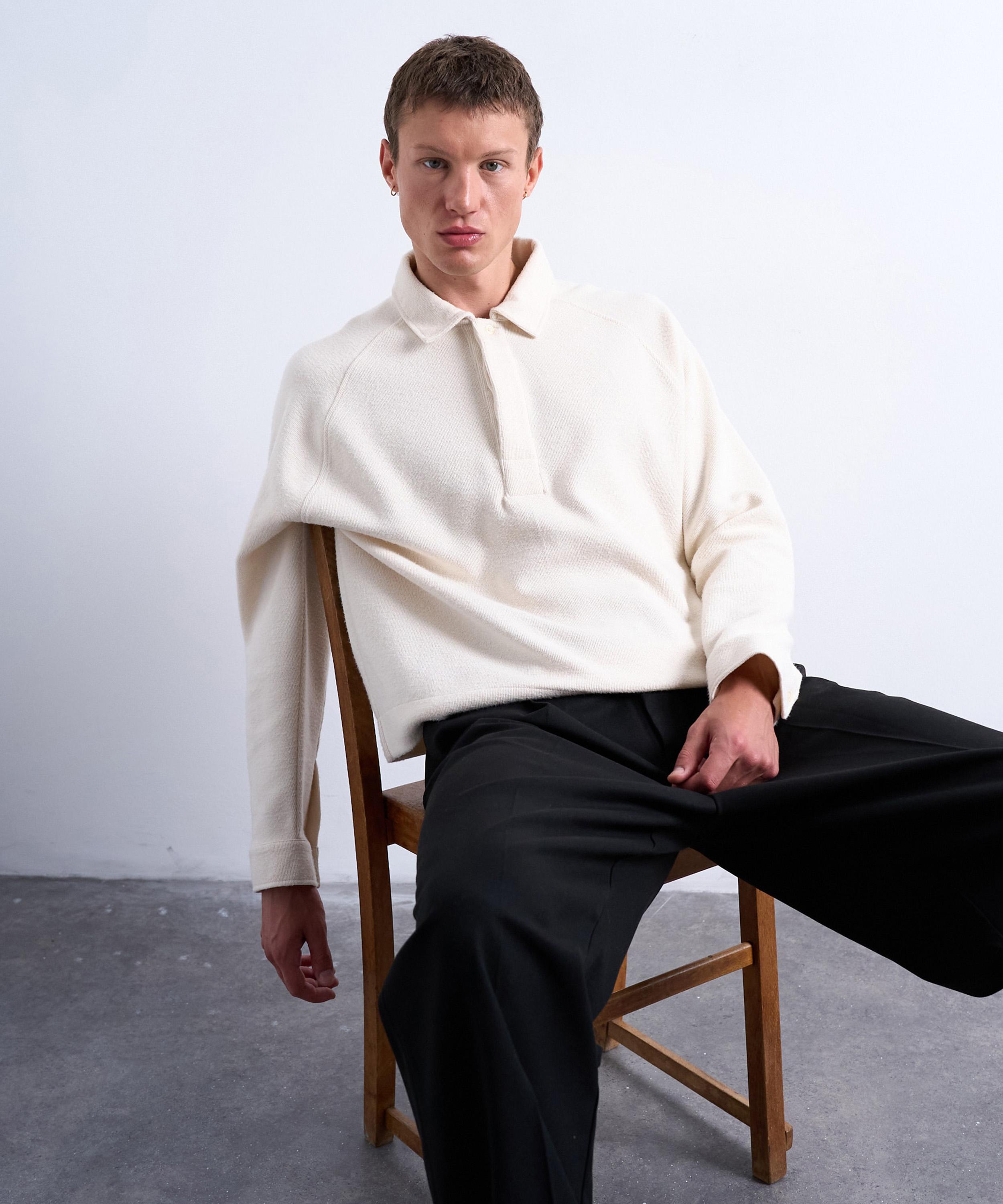 TOPMAN - Ecru Boxy-Fit Textured Ragan Polo Sweater image number 2