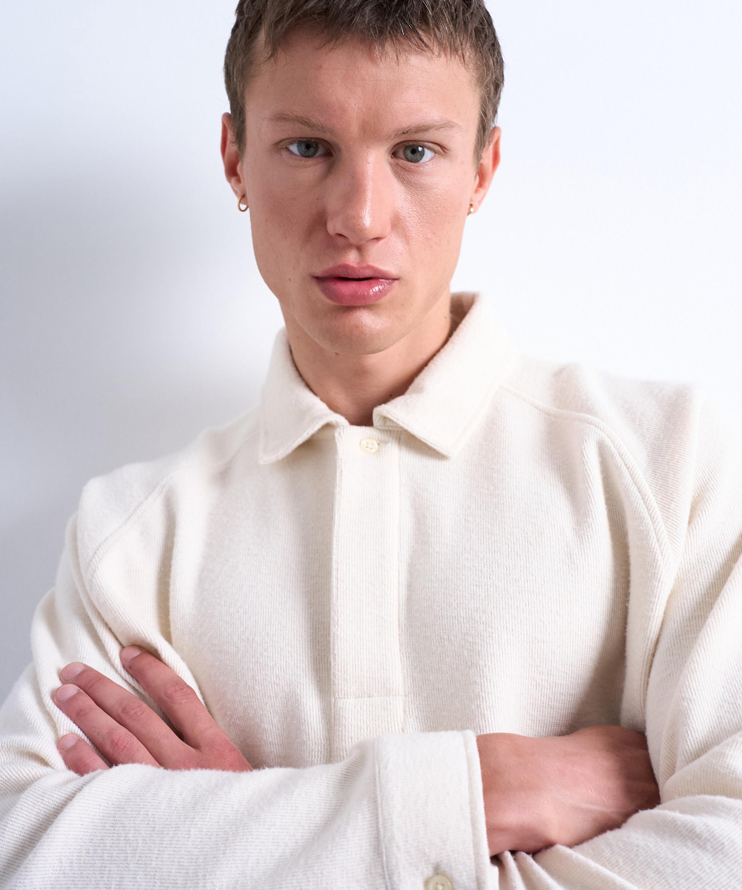 TOPMAN - Ecru Boxy-Fit Textured Ragan Polo Sweater image number 3