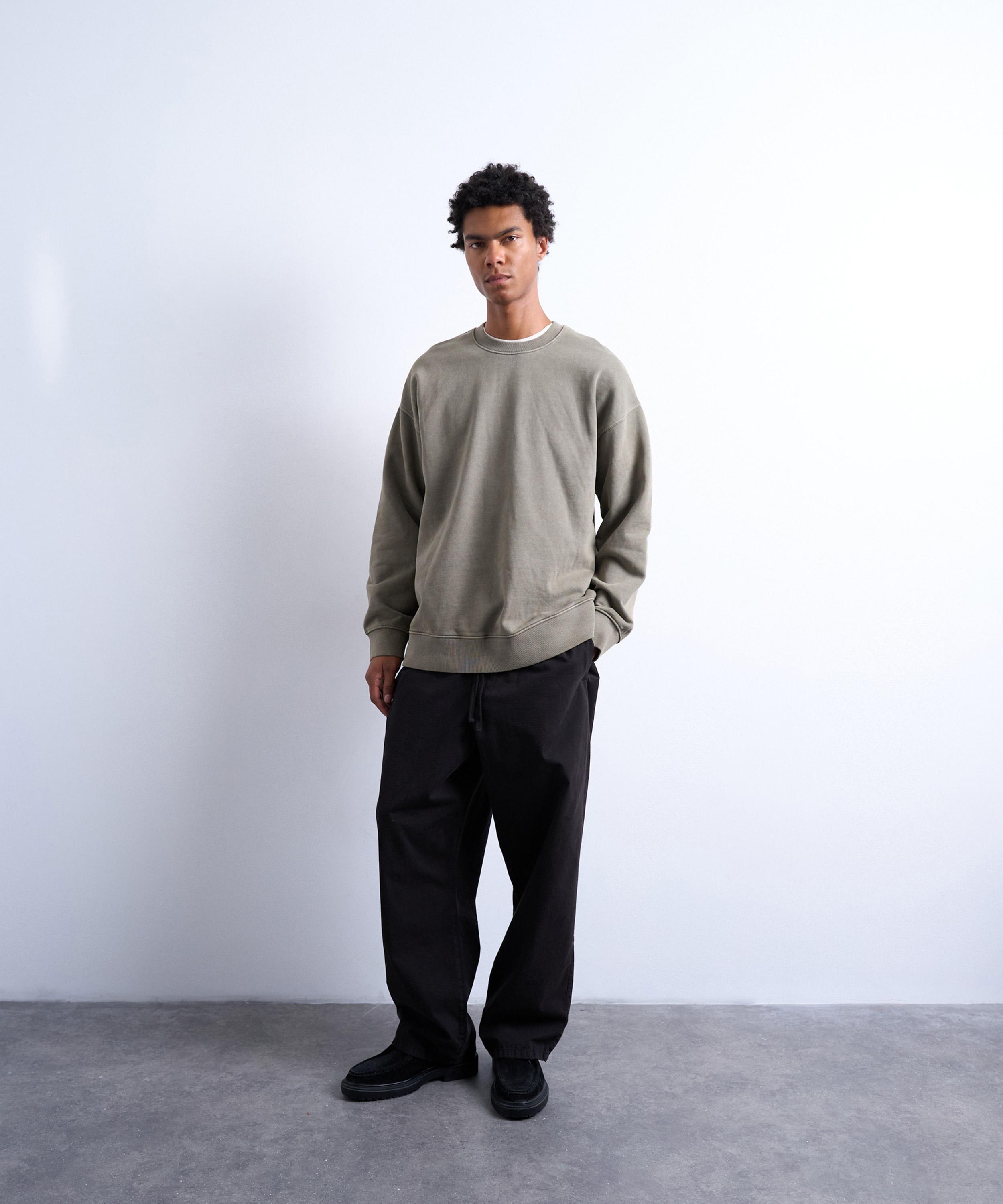 TOPMAN - Khaki Heavyweight Oversized Fit Zip Sweater image number 1
