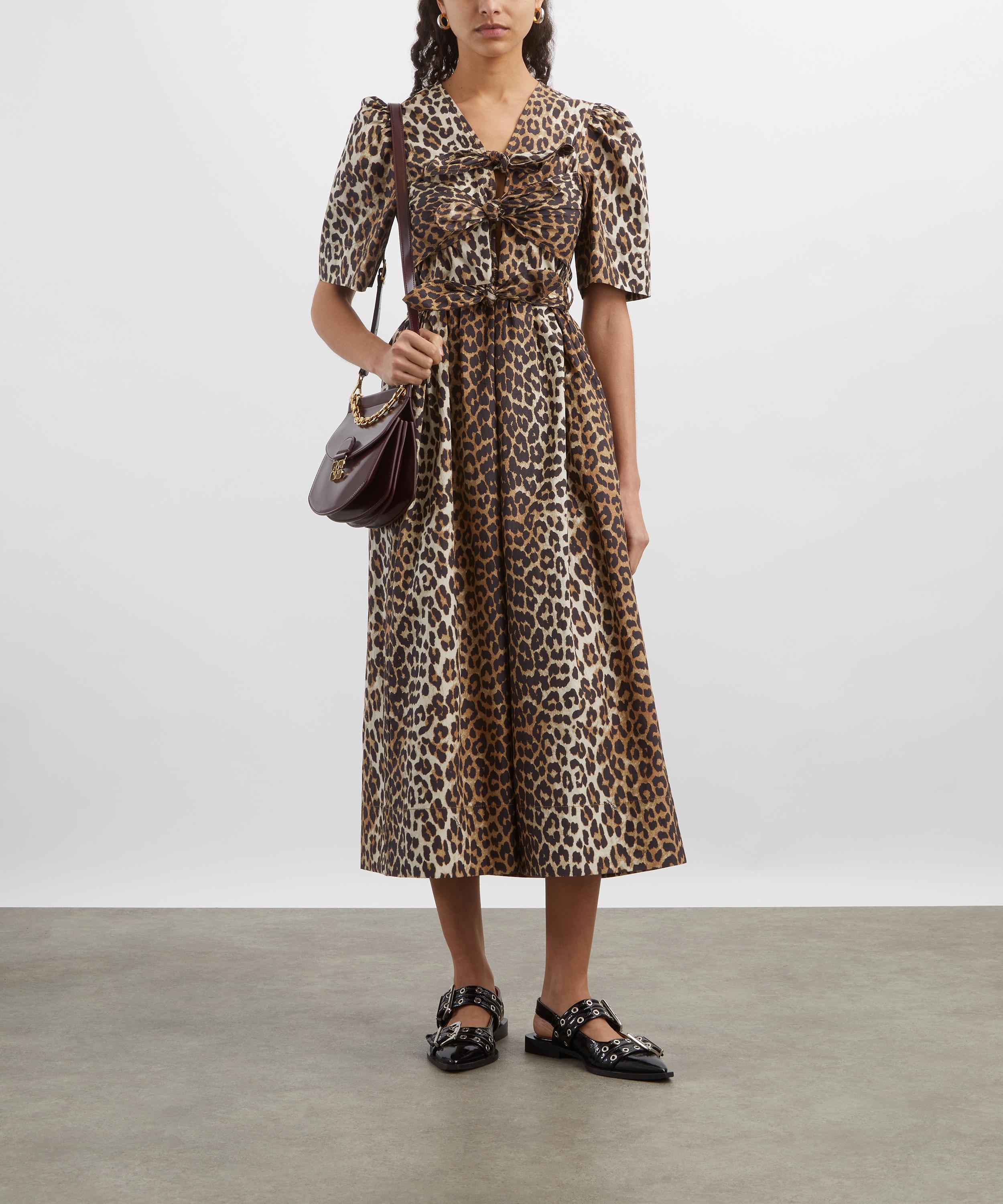 Ganni - Leopard Printed Cotton Tie-Strap Midi Dress image number 1
