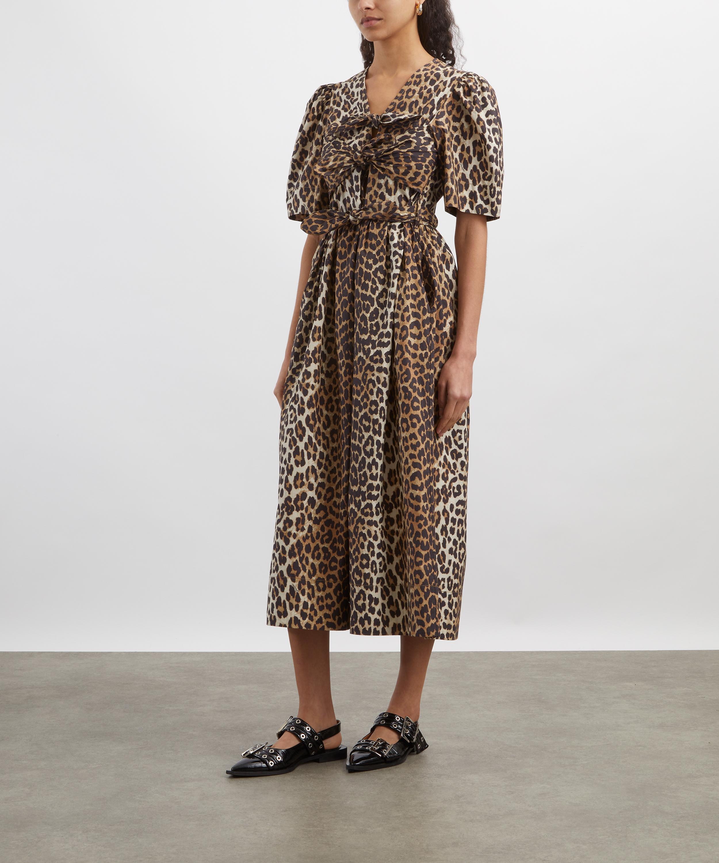 Ganni - Leopard Printed Cotton Tie-Strap Midi Dress image number 2
