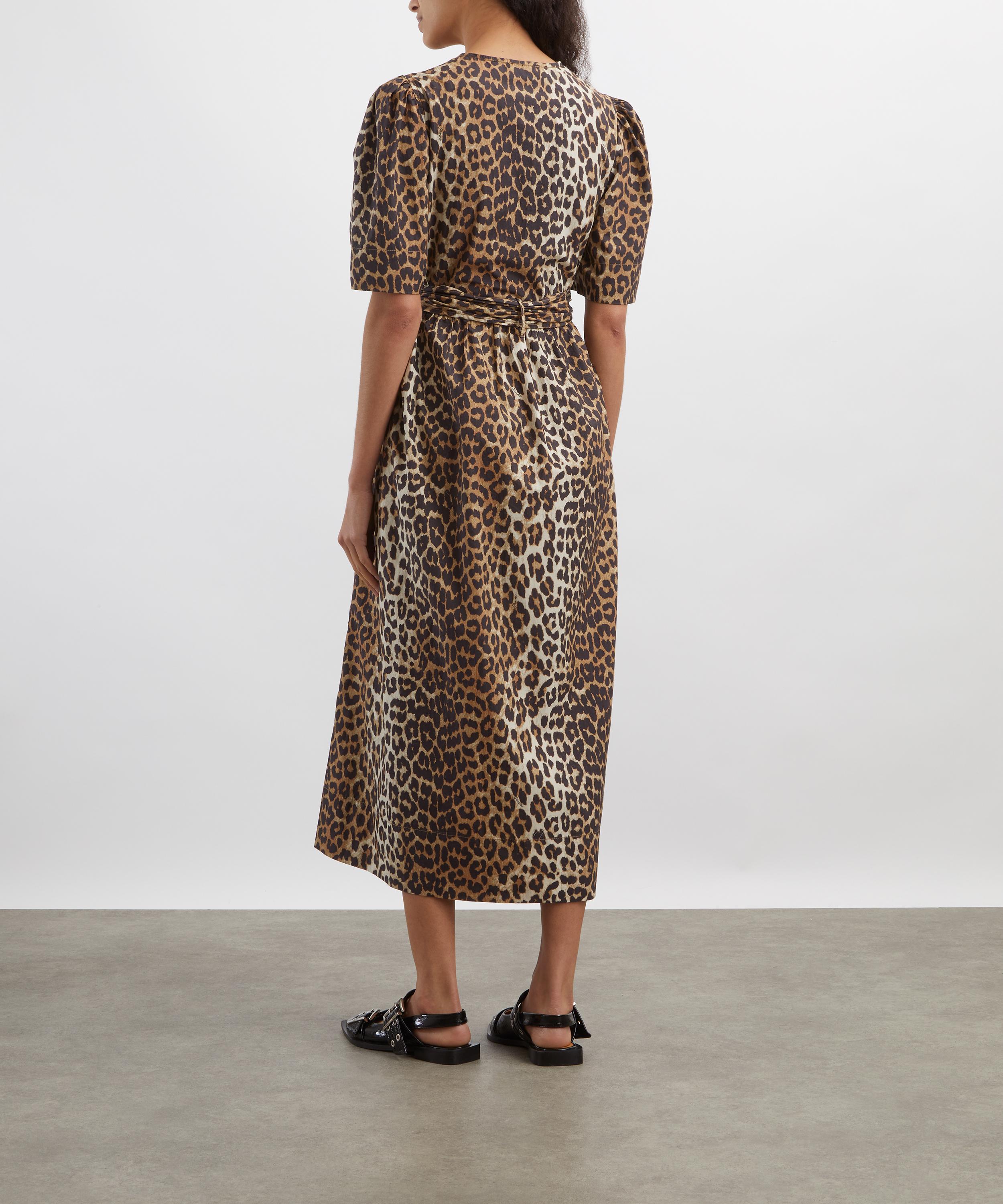Ganni - Leopard Printed Cotton Tie-Strap Midi Dress image number 3