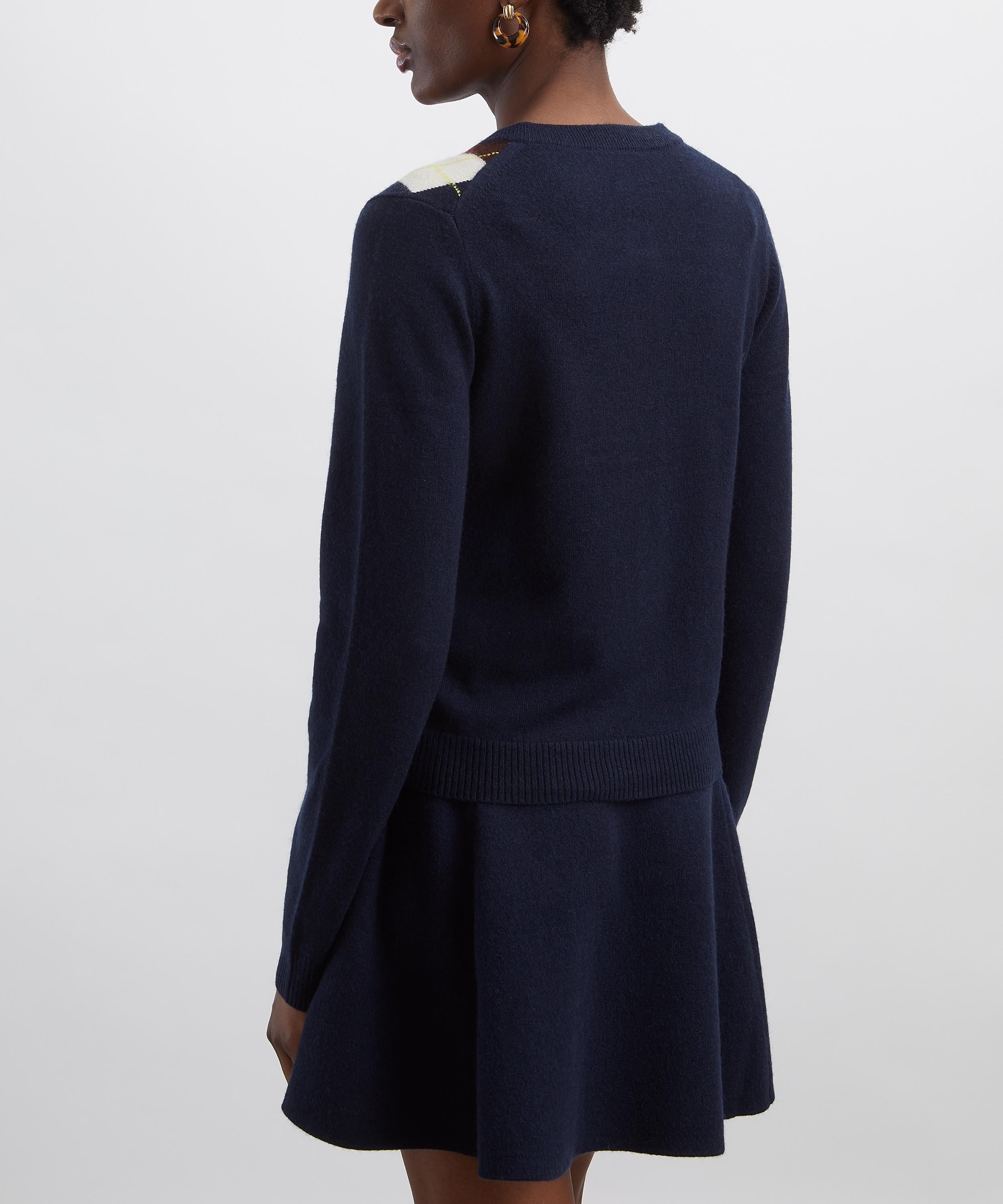 Ganni - Navy Wool-Cashmere Argyle Cardigan image number 3