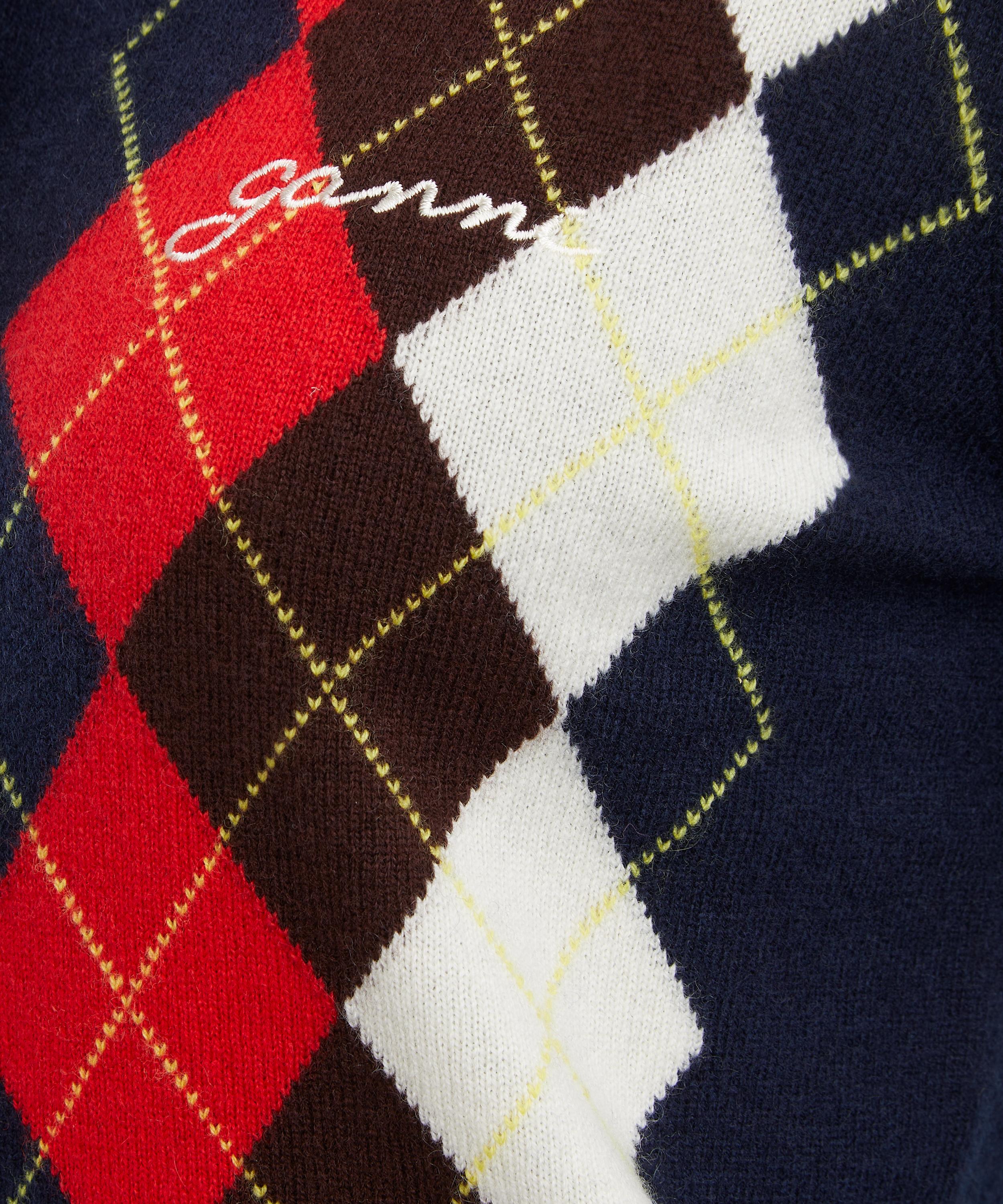 Ganni - Navy Wool-Cashmere Argyle Cardigan image number 4