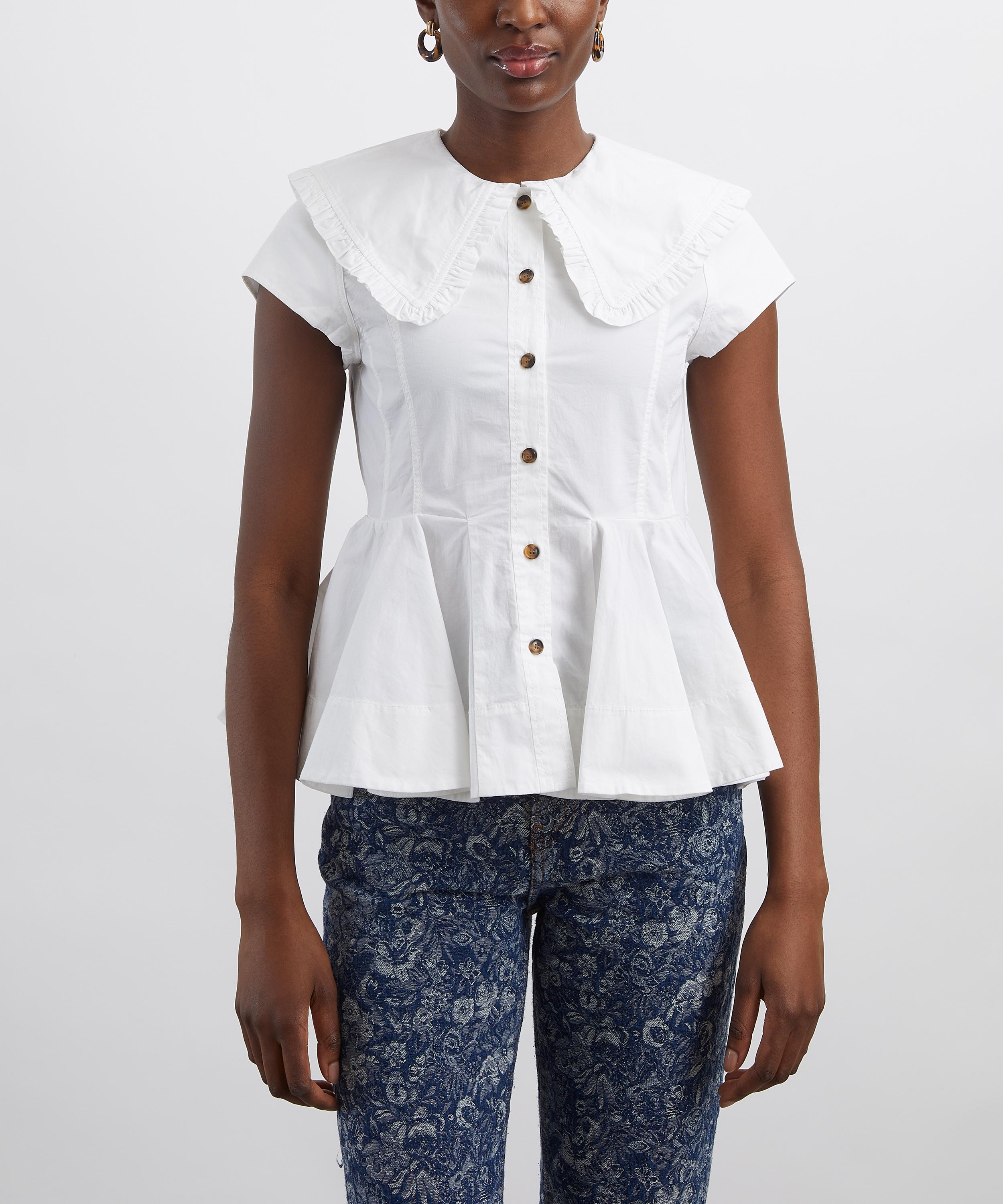 Ganni - Short Cotton Ruffle Shirt image number 2