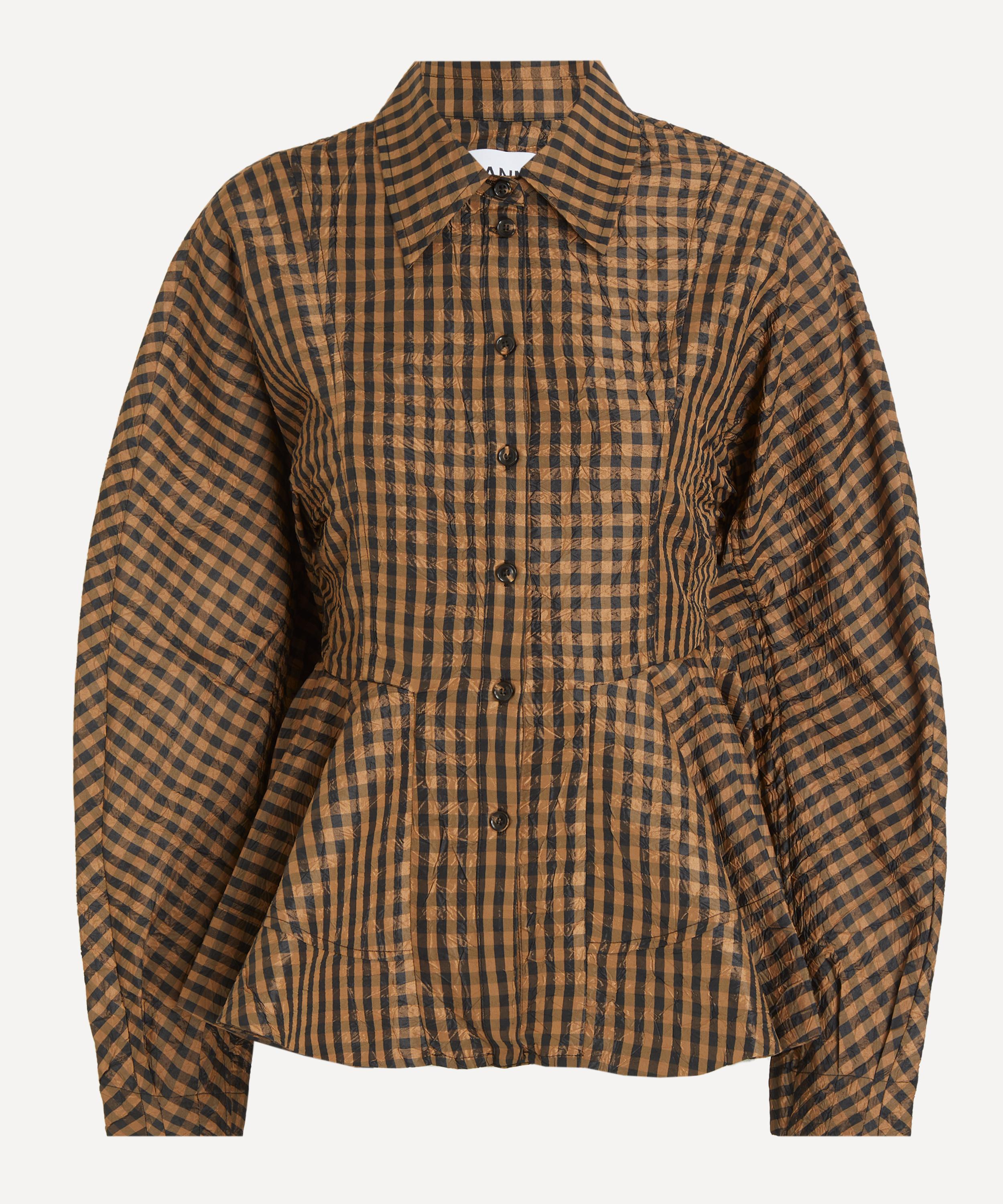 Ganni - Crinkled Check Peplum Shirt
