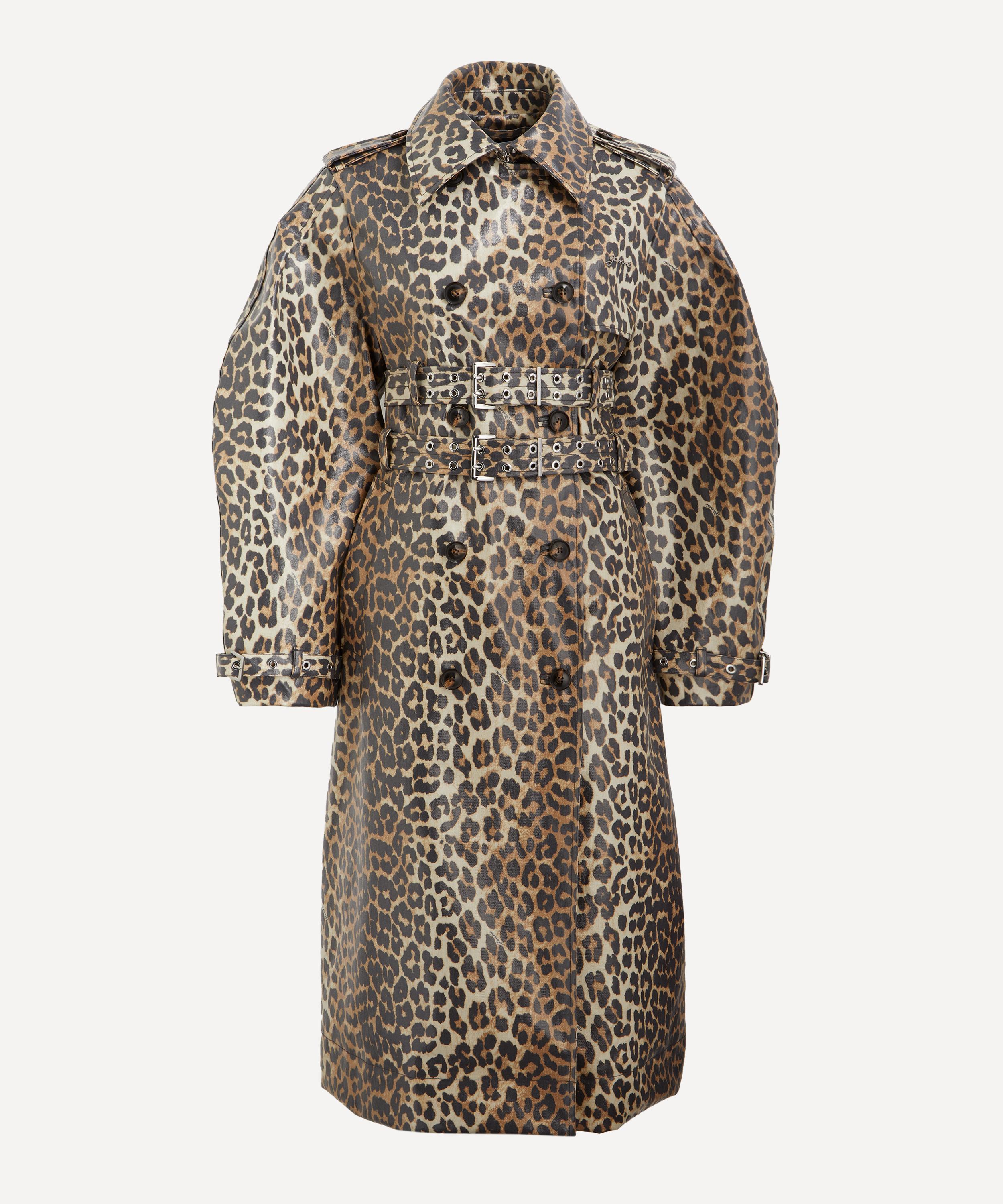 Ganni - Leopard Laminated Cotton Trench Coat