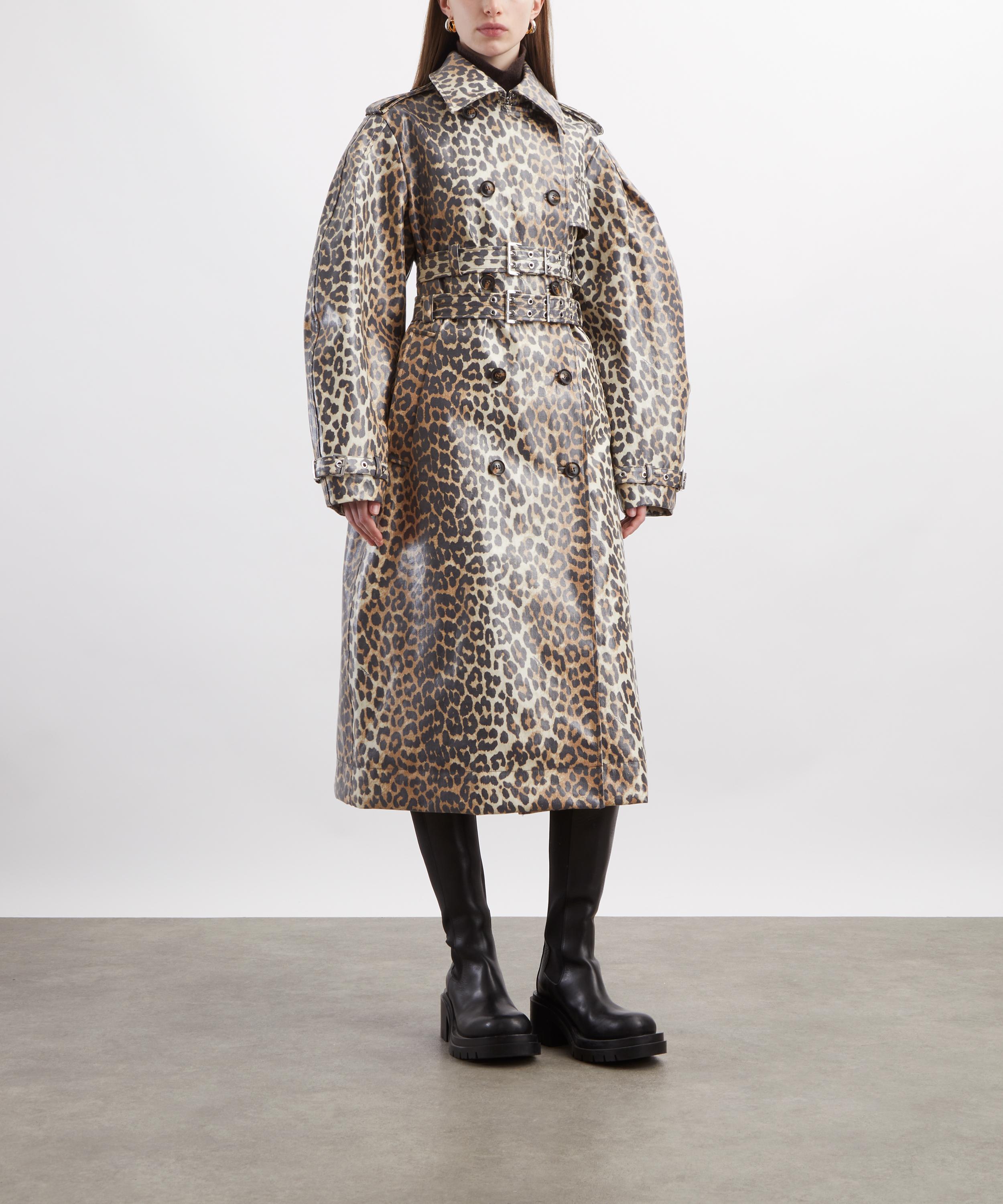 Ganni - Leopard Laminated Cotton Trench Coat image number 2