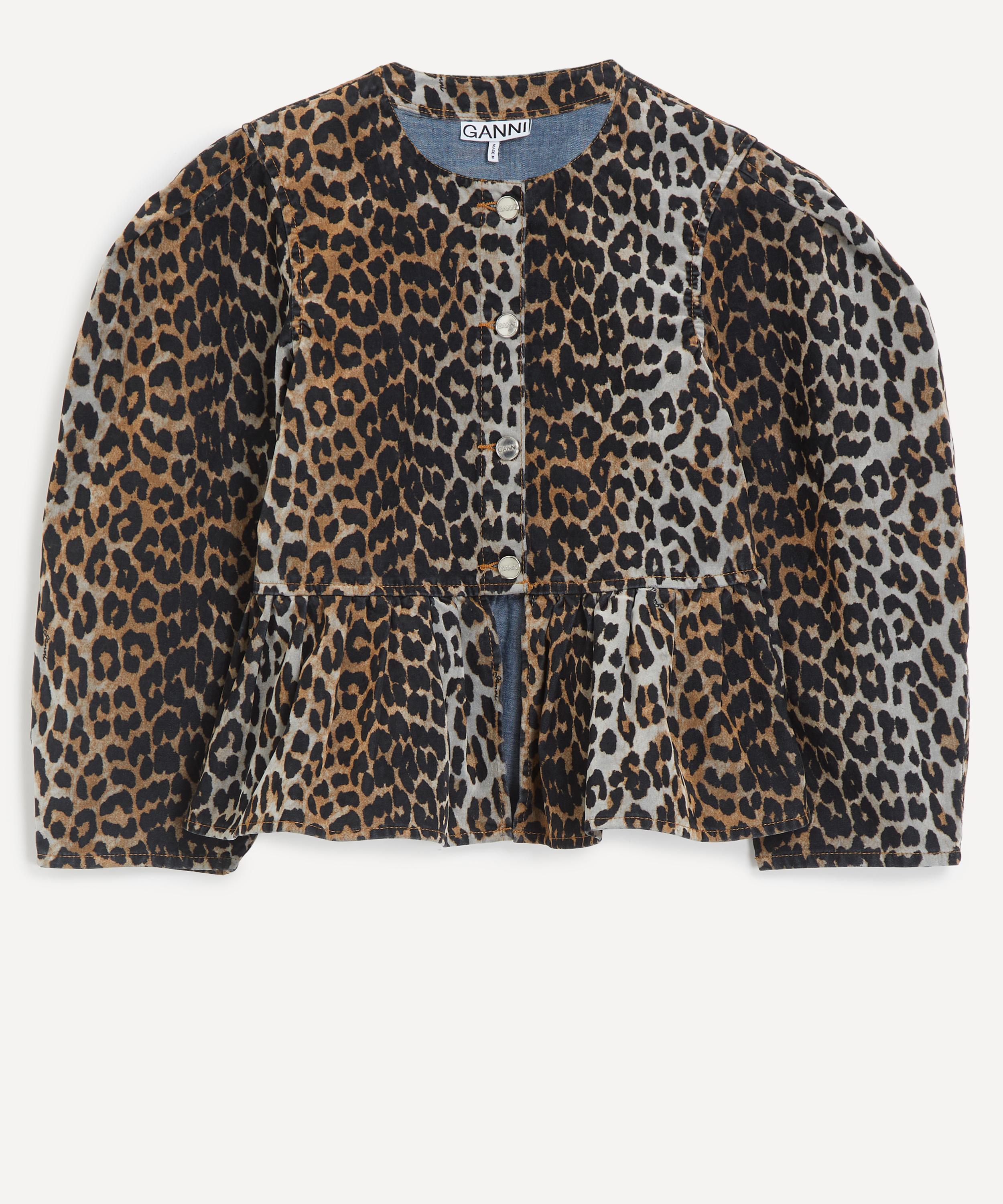 Ganni - Leopard Print Flock Denim Blouse
