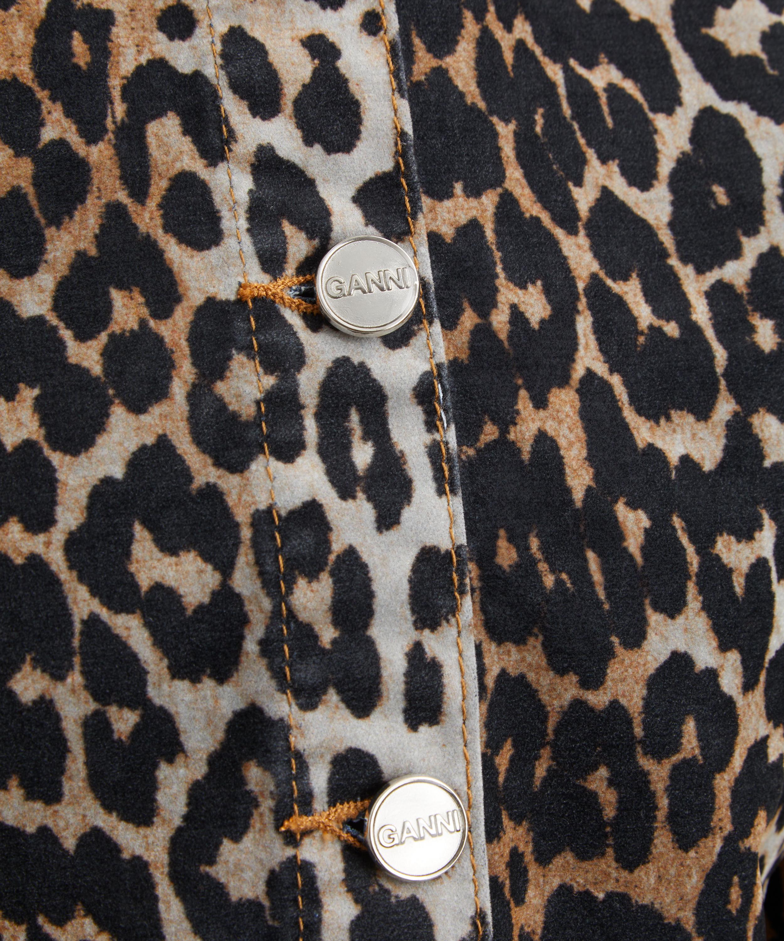 Ganni - Leopard Print Flock Denim Blouse image number 4