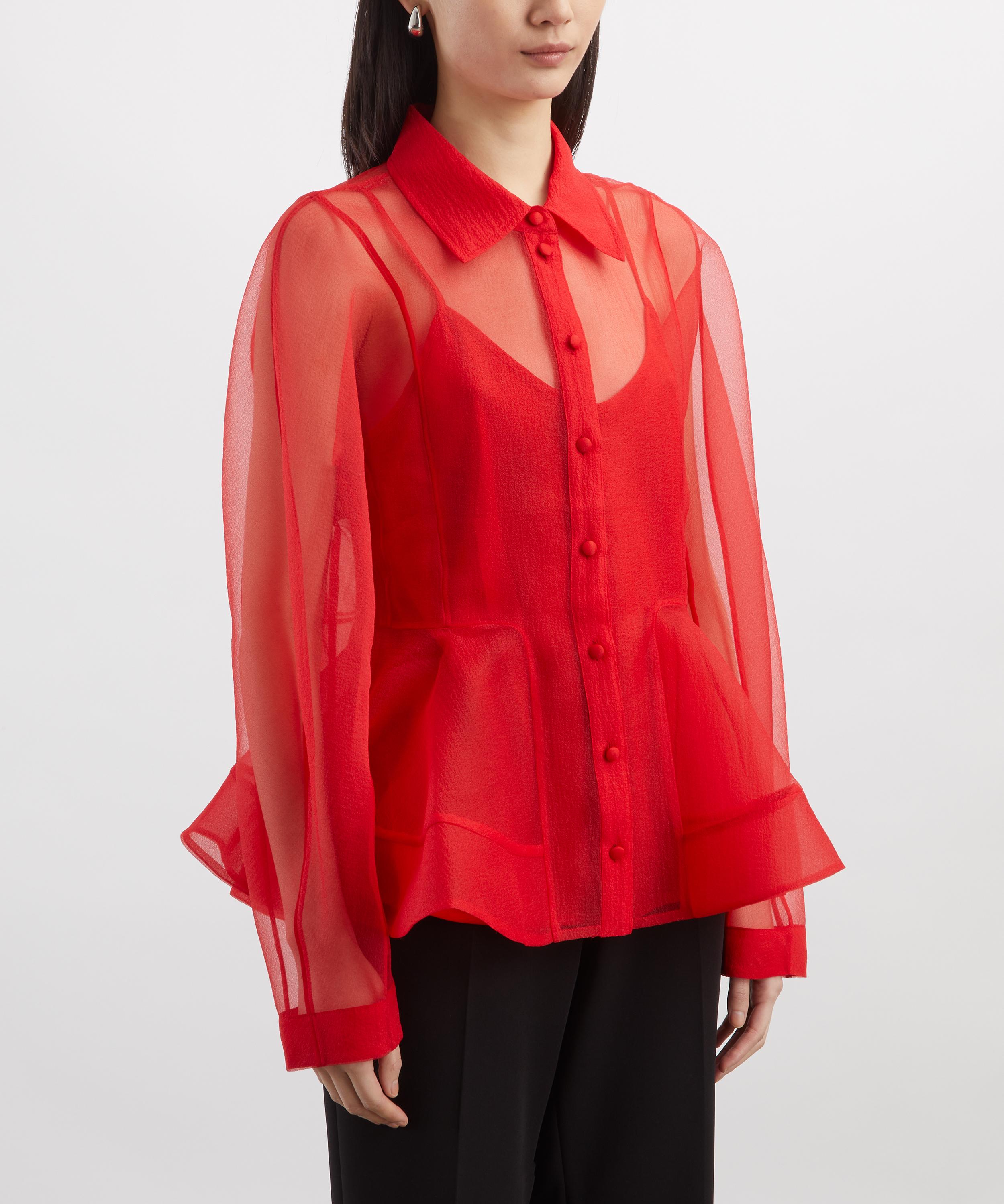 Ganni - Red Organza Peplum Shirt image number 2
