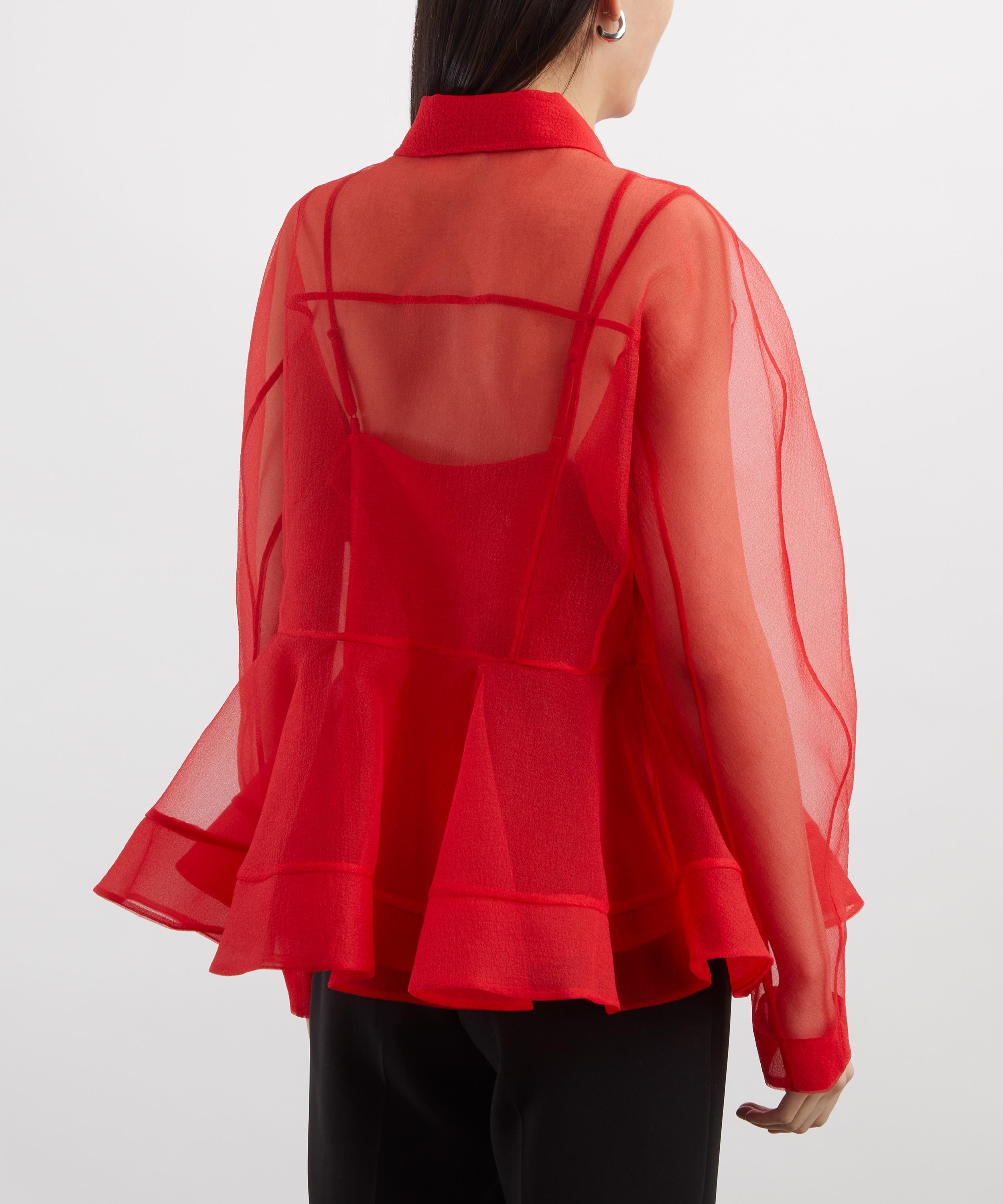 Ganni - Red Organza Peplum Shirt image number 3