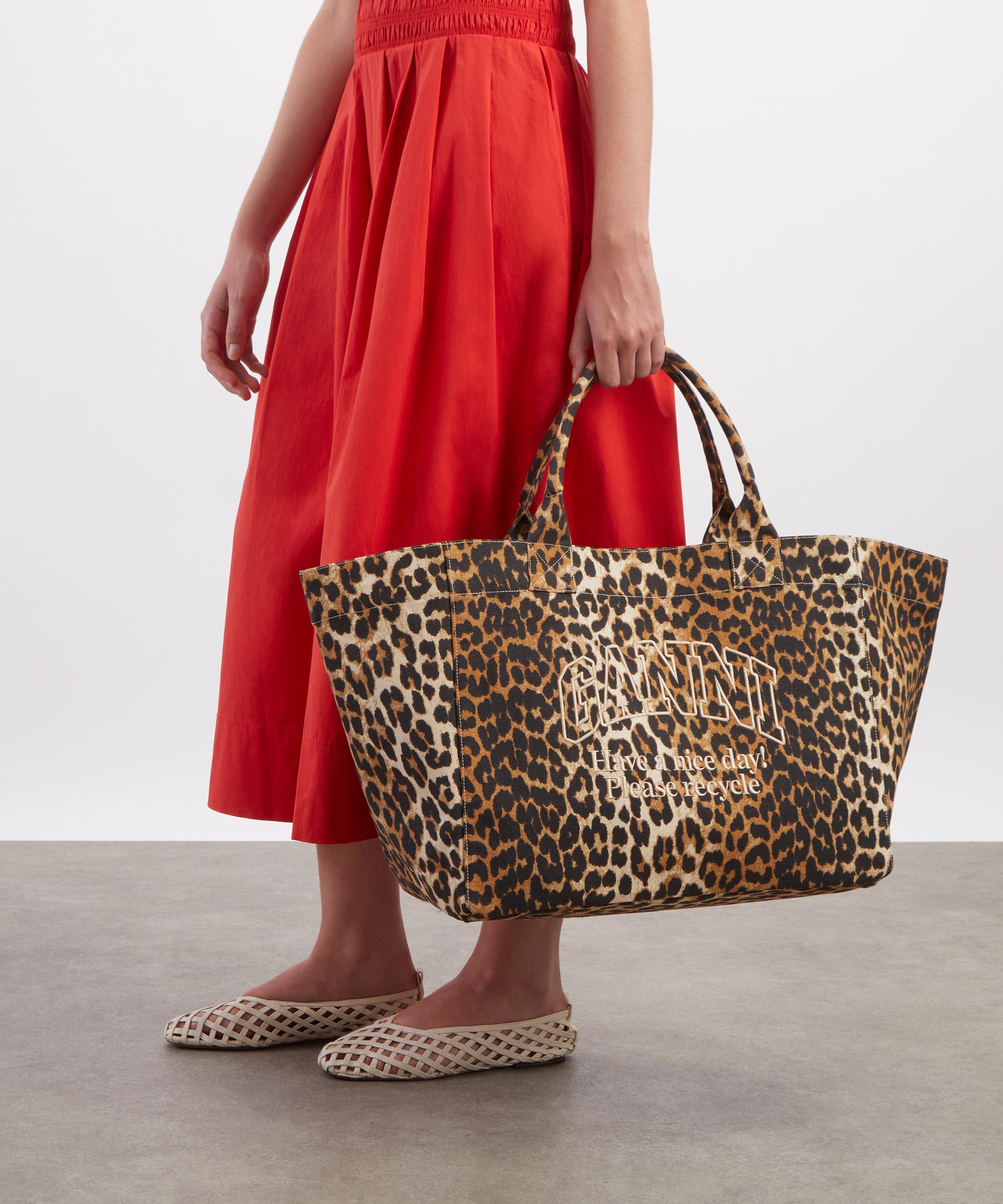Ganni - Leopard Oversized Canvas Tote Bag image number 1