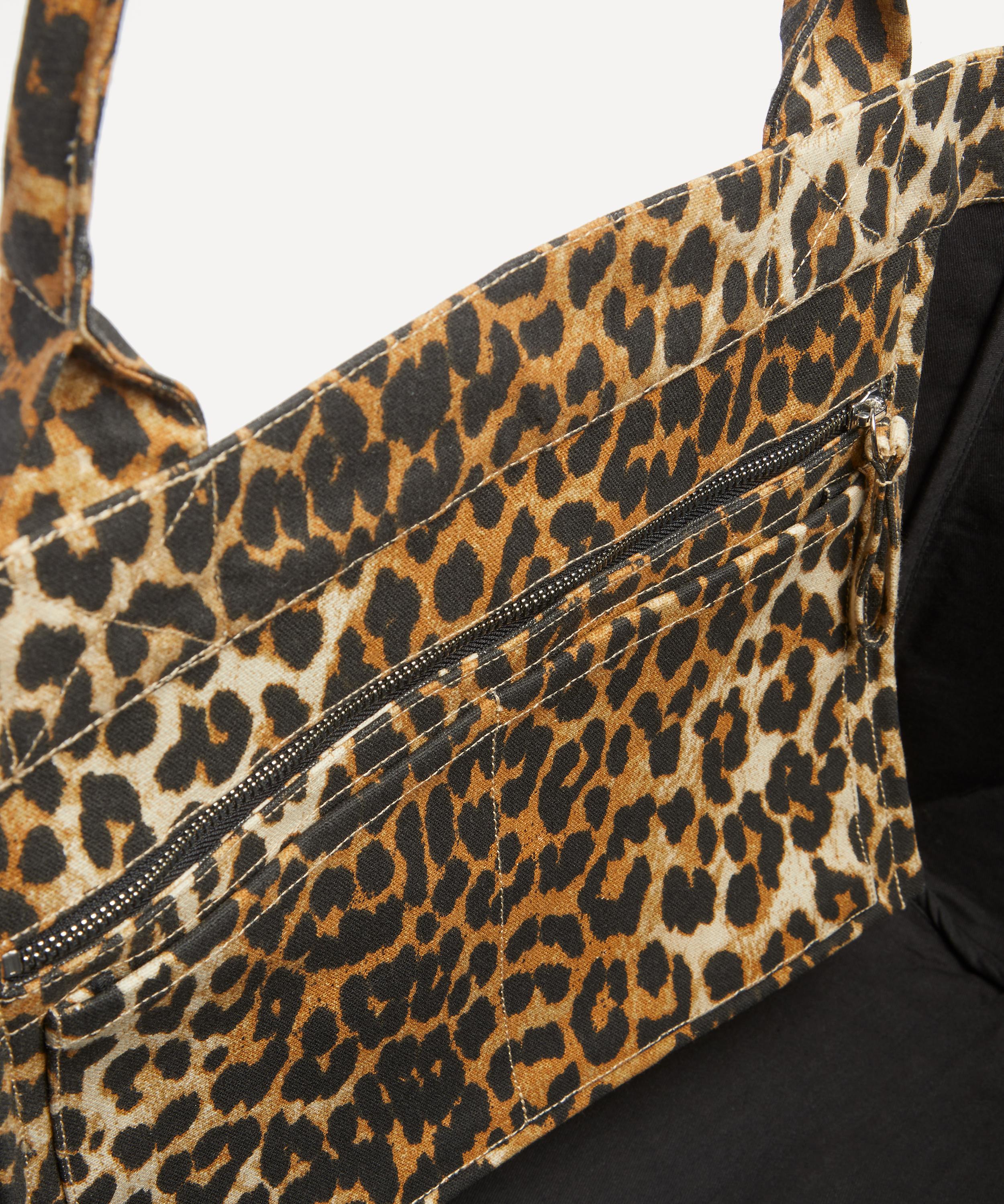 Ganni - Leopard Oversized Canvas Tote Bag image number 5