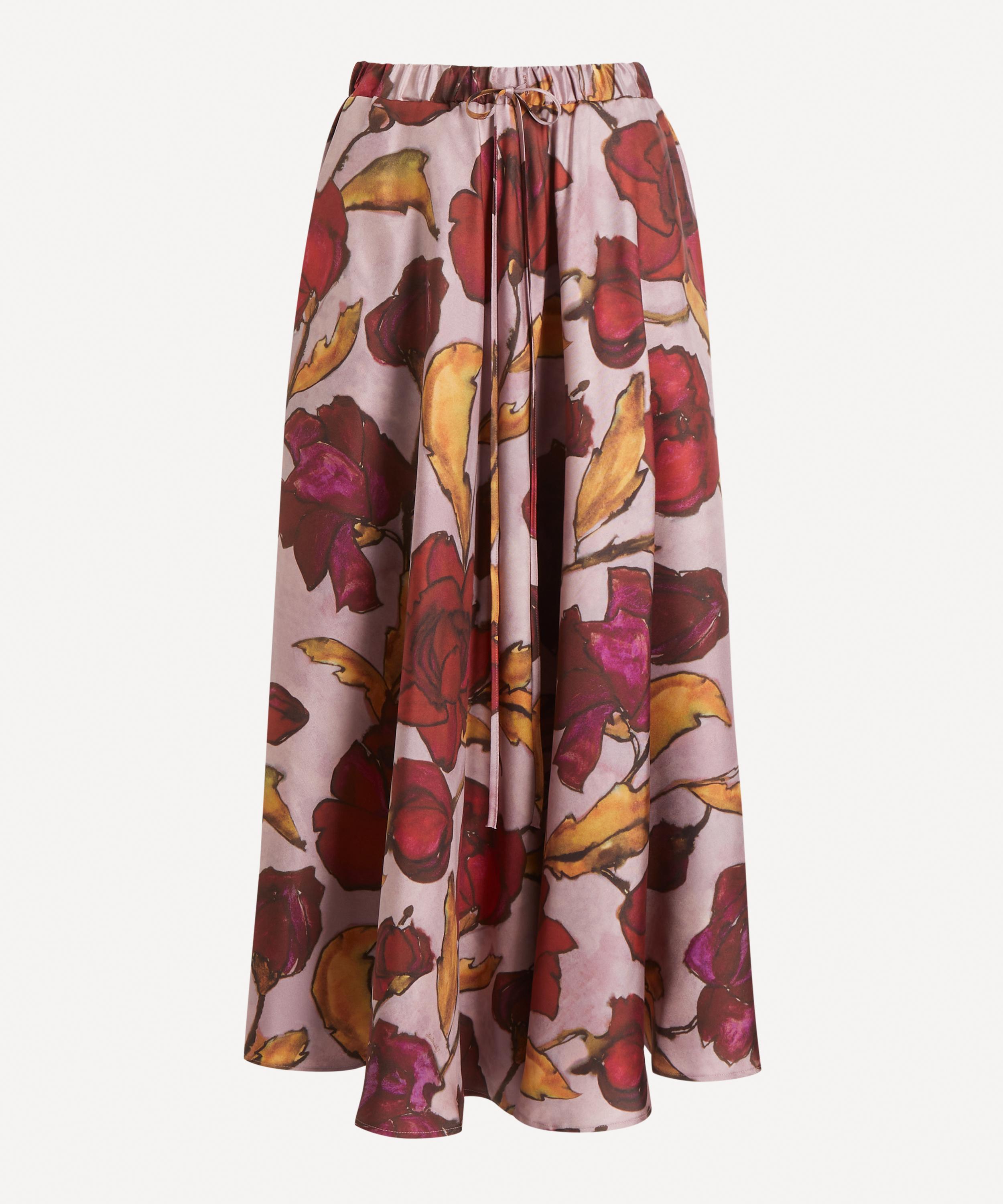 La DoubleJ - Drawstring French Kiss Plac&eacute;e Silk Skirt
