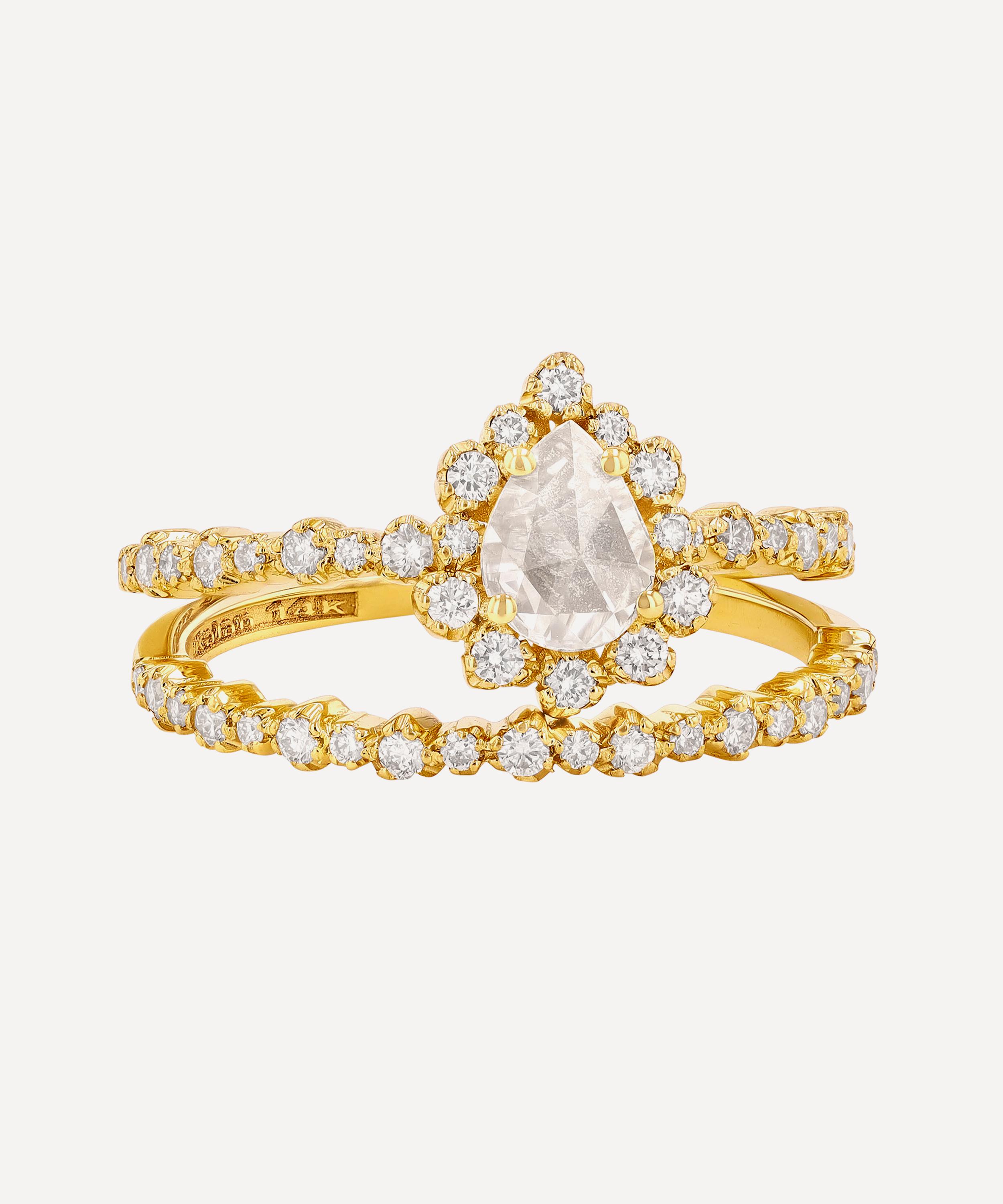 Suzanne Kalan - 14ct Gold Rose Cut Pear Diamond Engagement Ring image number 0