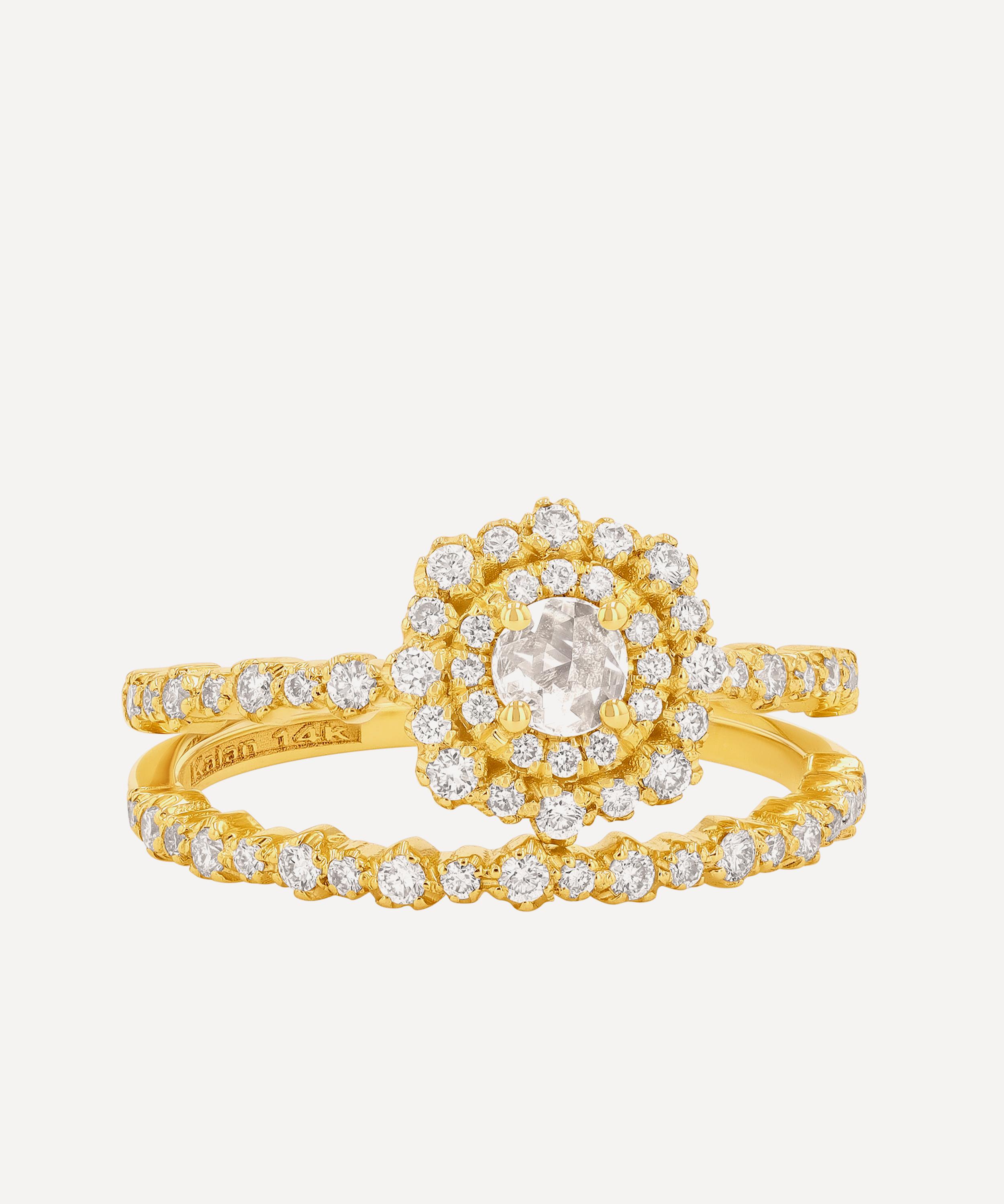 Suzanne Kalan - 14ct Gold Rose Cut Round Diamond Engagement Ring