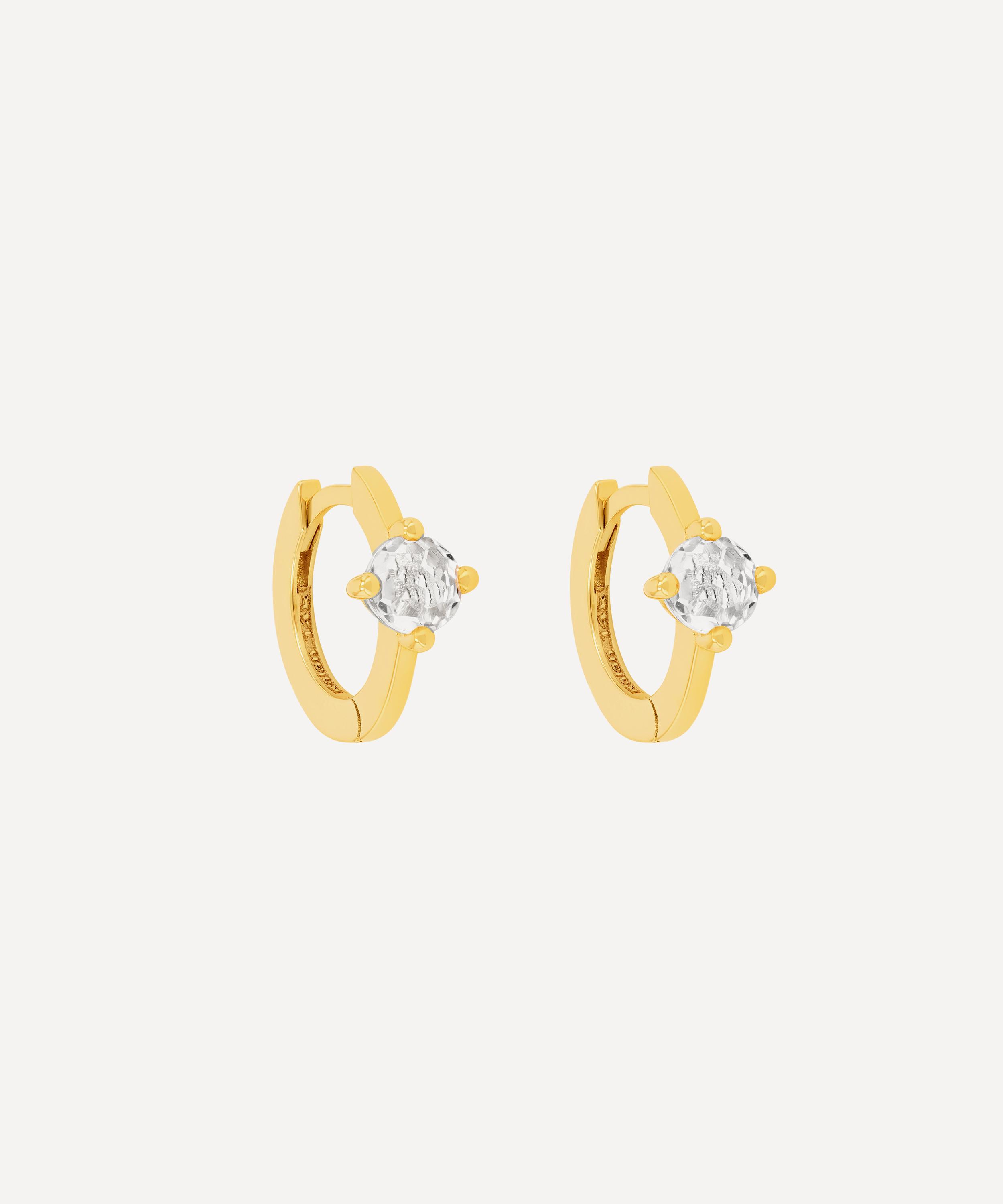Suzanne Kalan - 14ct Gold Round White Topaz Huggie Hoop Earrings