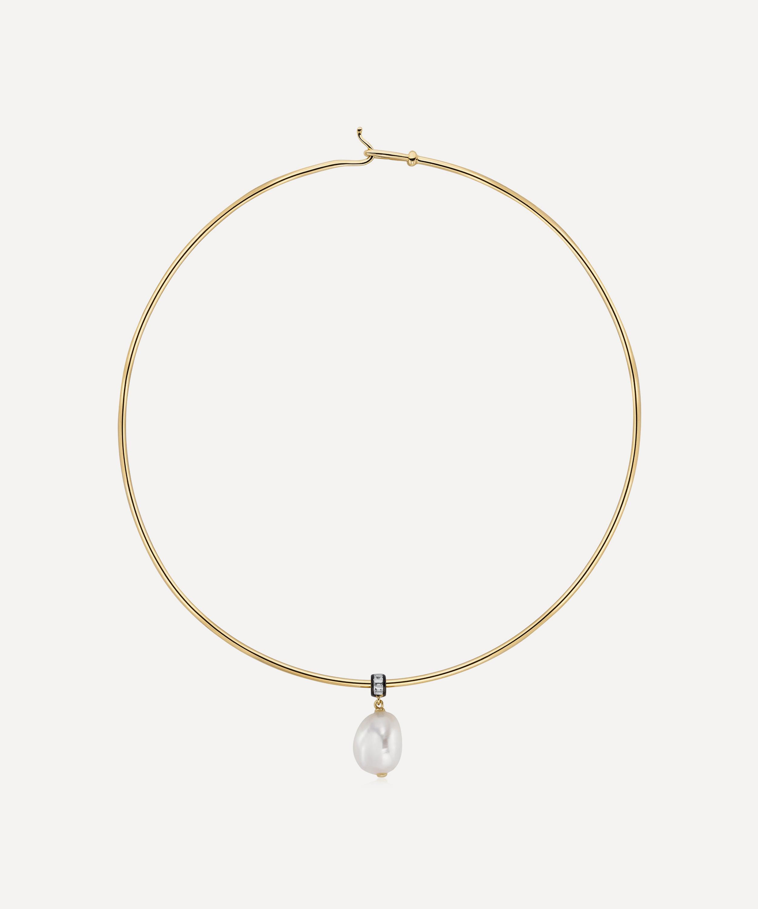 Laura Vann - 18ct Gold-Plated Blythe Pearl Torque Choker Necklace image number 0