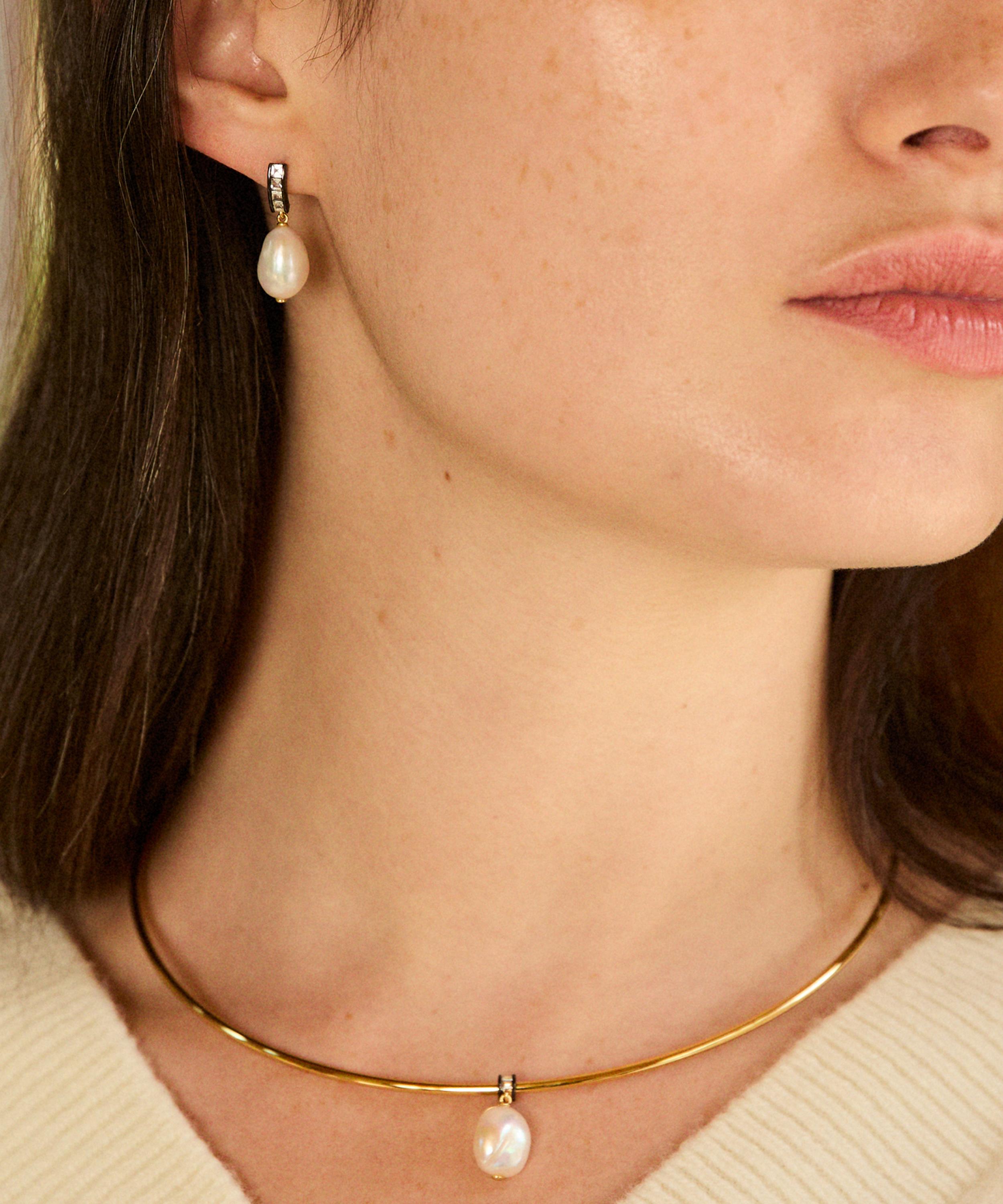 Laura Vann - 14ct Gold-Plated Vermeil Silver Blythe Pearl Drop Earrings image number 1