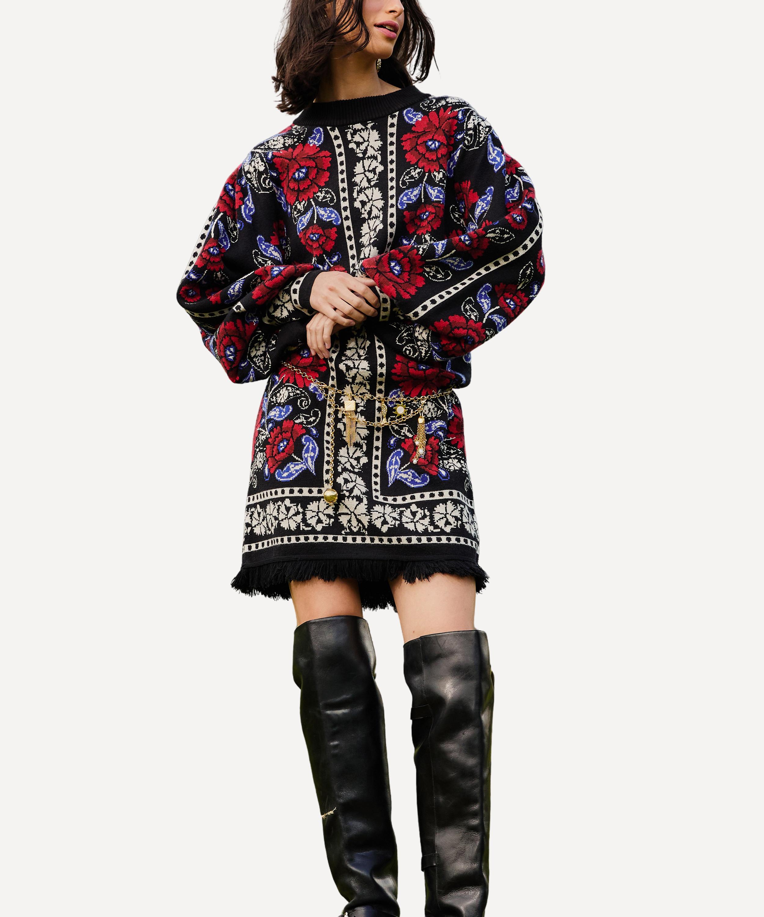 FARM Rio - Black Mixed Valentina V-Neck Knit Dress image number 0