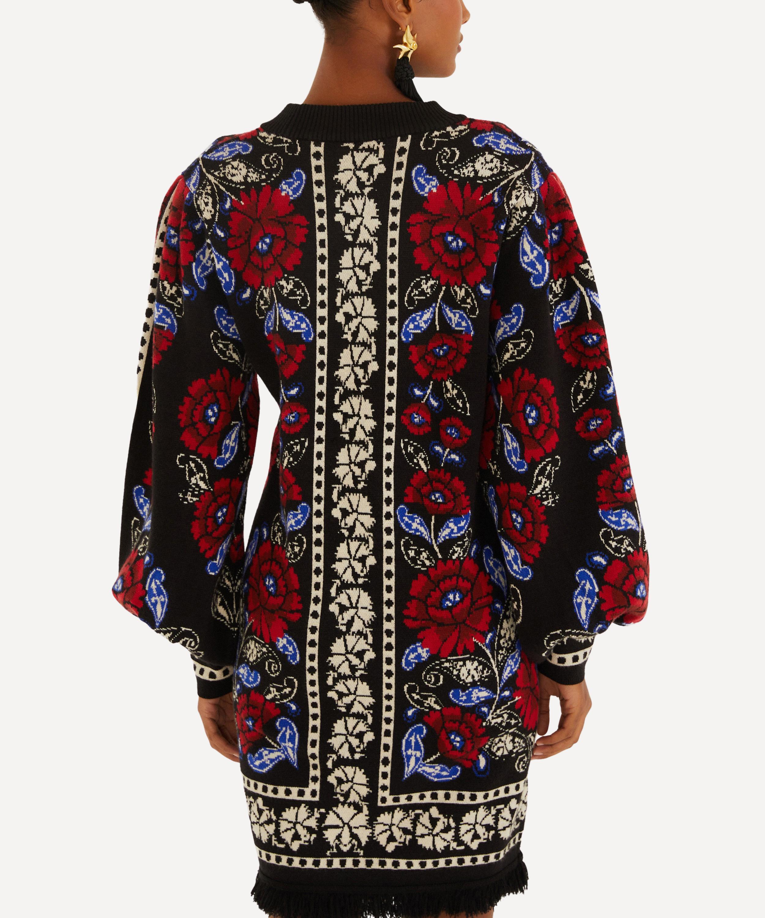 FARM Rio - Black Mixed Valentina V-Neck Knit Dress image number 1