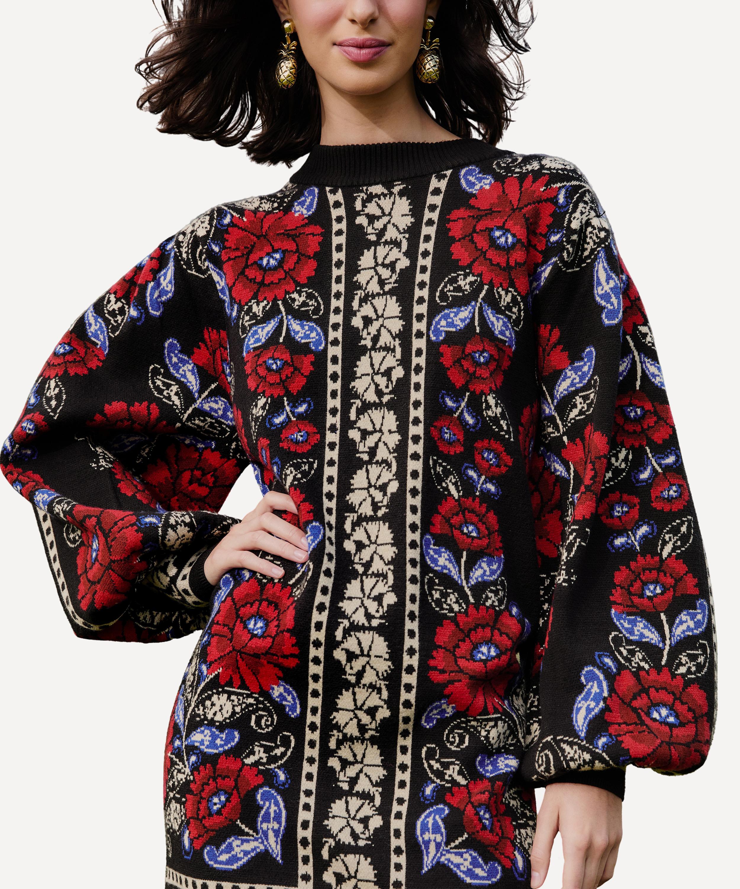 FARM Rio - Black Mixed Valentina V-Neck Knit Dress image number 2