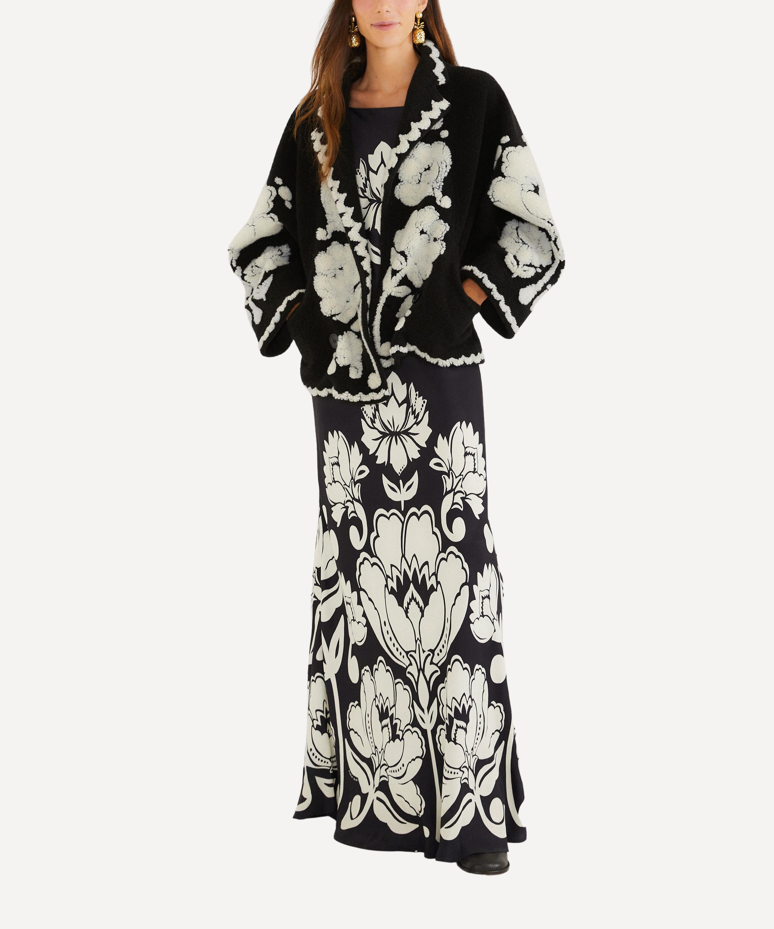 FARM Rio - Black and White Floral Arabesque Fleece Coat image number 0