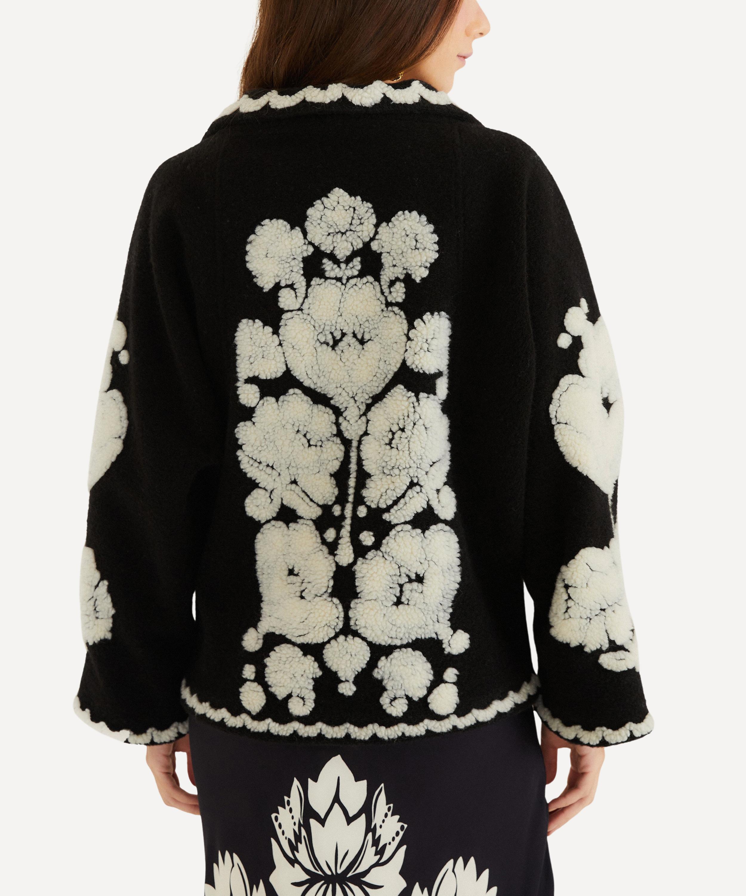 FARM Rio - Black and White Floral Arabesque Fleece Coat image number 1