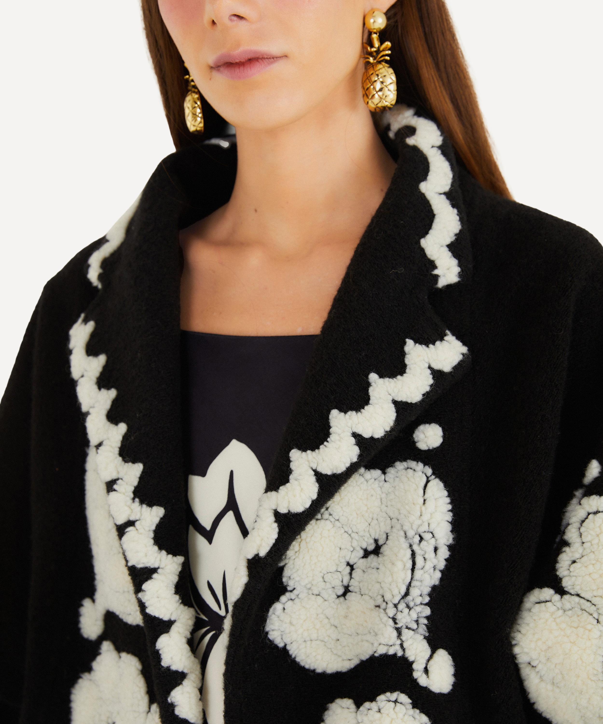 FARM Rio - Black and White Floral Arabesque Fleece Coat image number 2