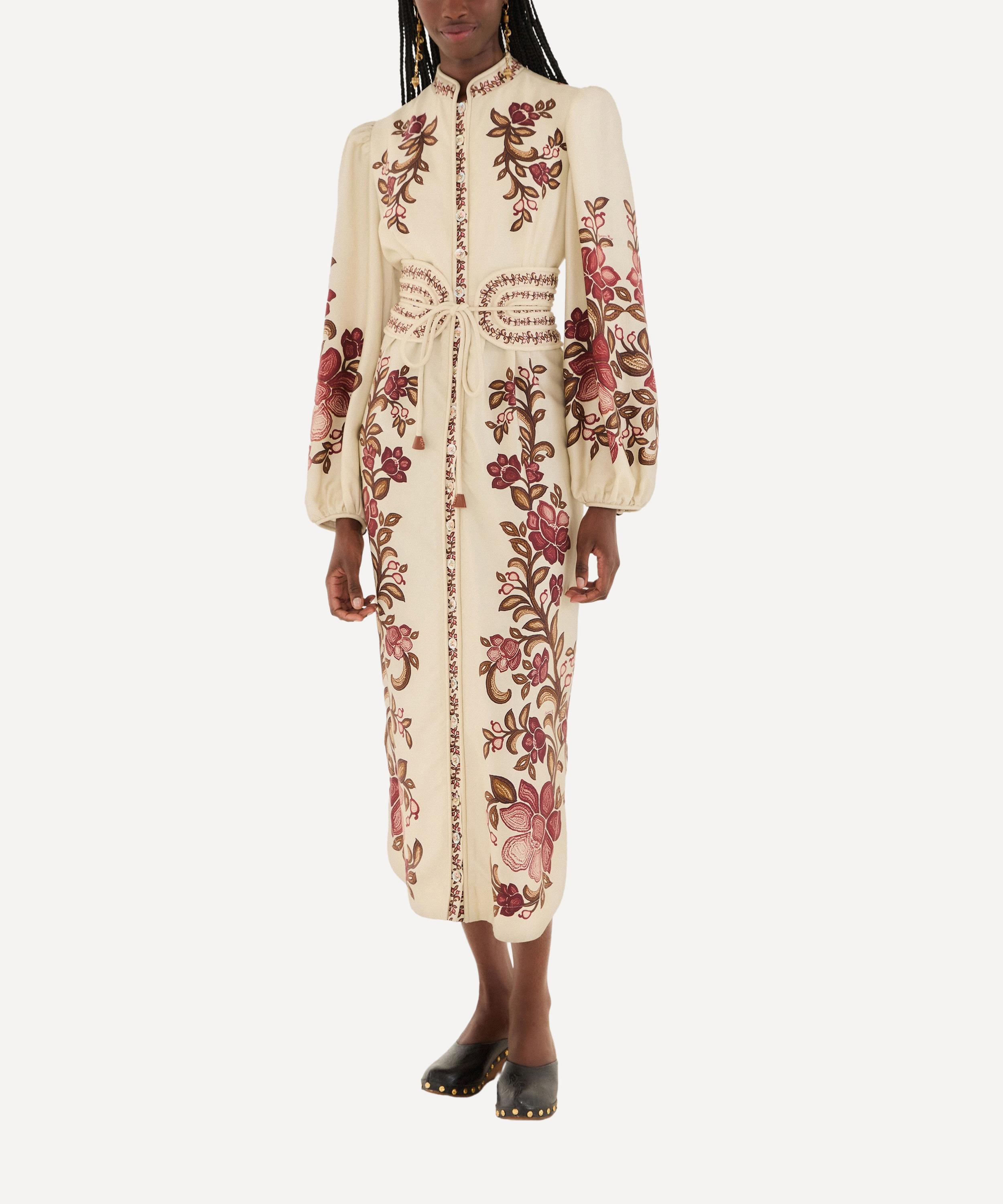 FARM Rio - Sand Renata Floral Long Sleeve Midi Dress image number 0