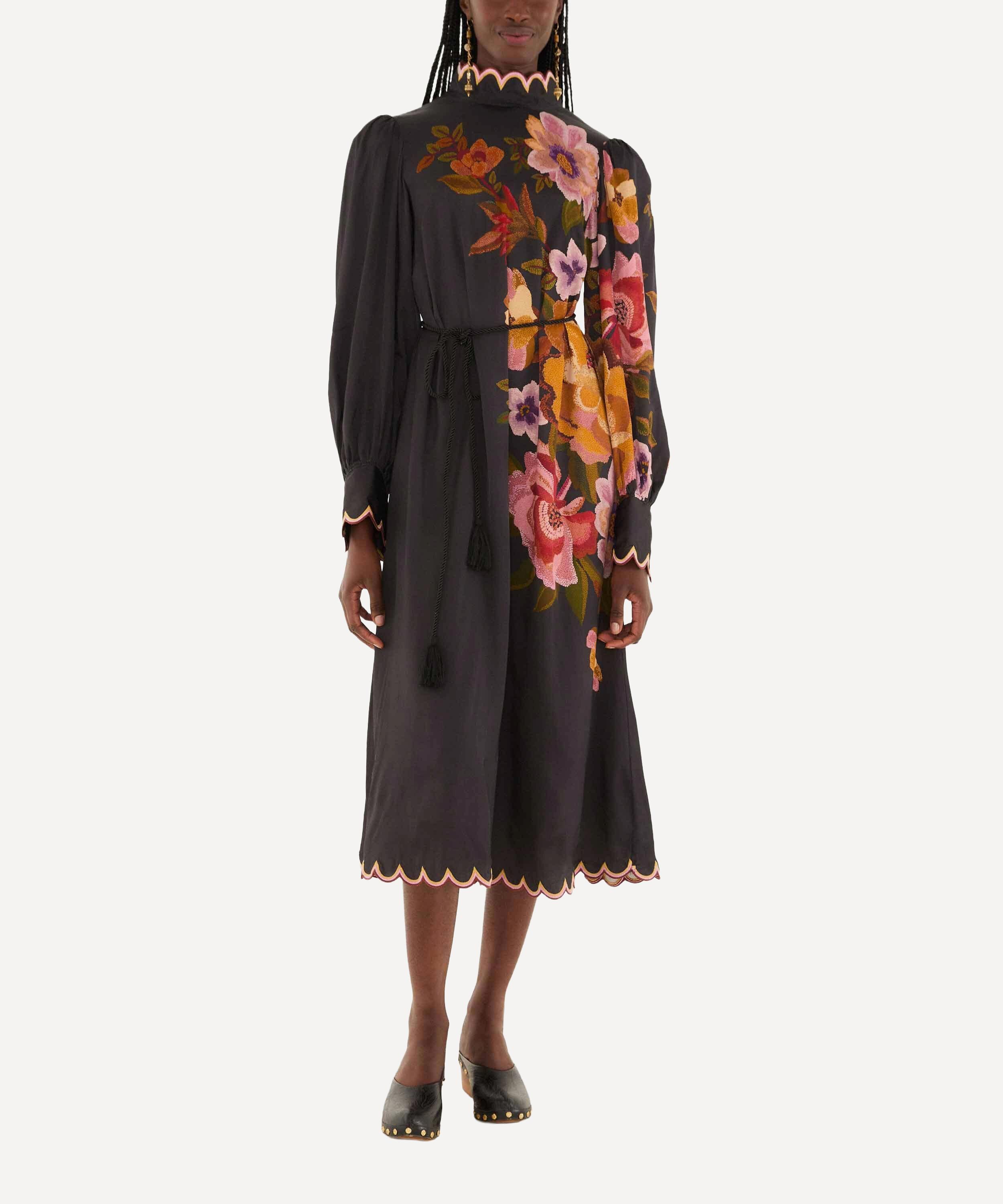 FARM Rio - Black Chenille Flowers Midi Dress image number 0