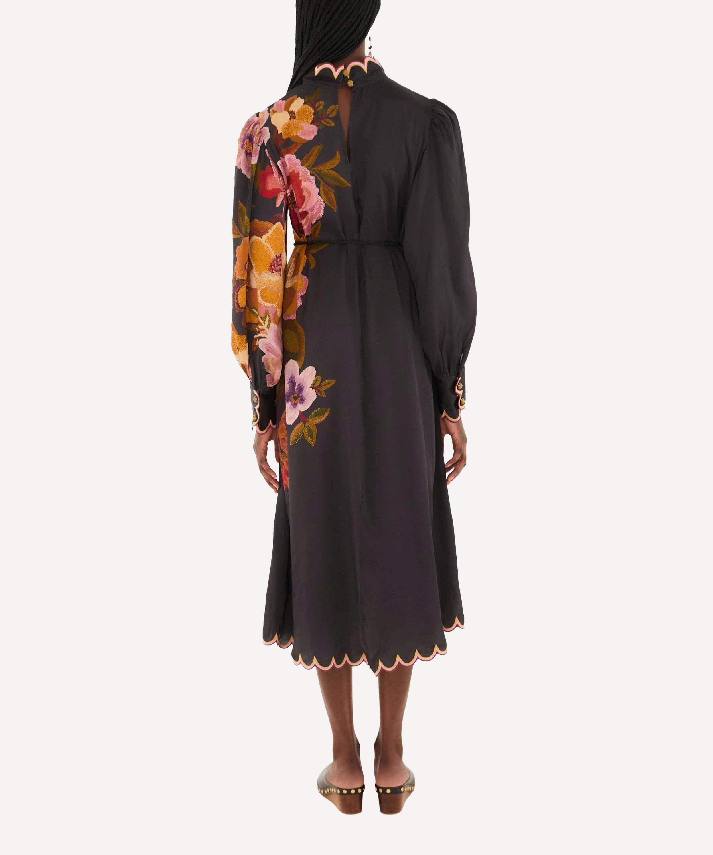 FARM Rio - Black Chenille Flowers Midi Dress image number 1