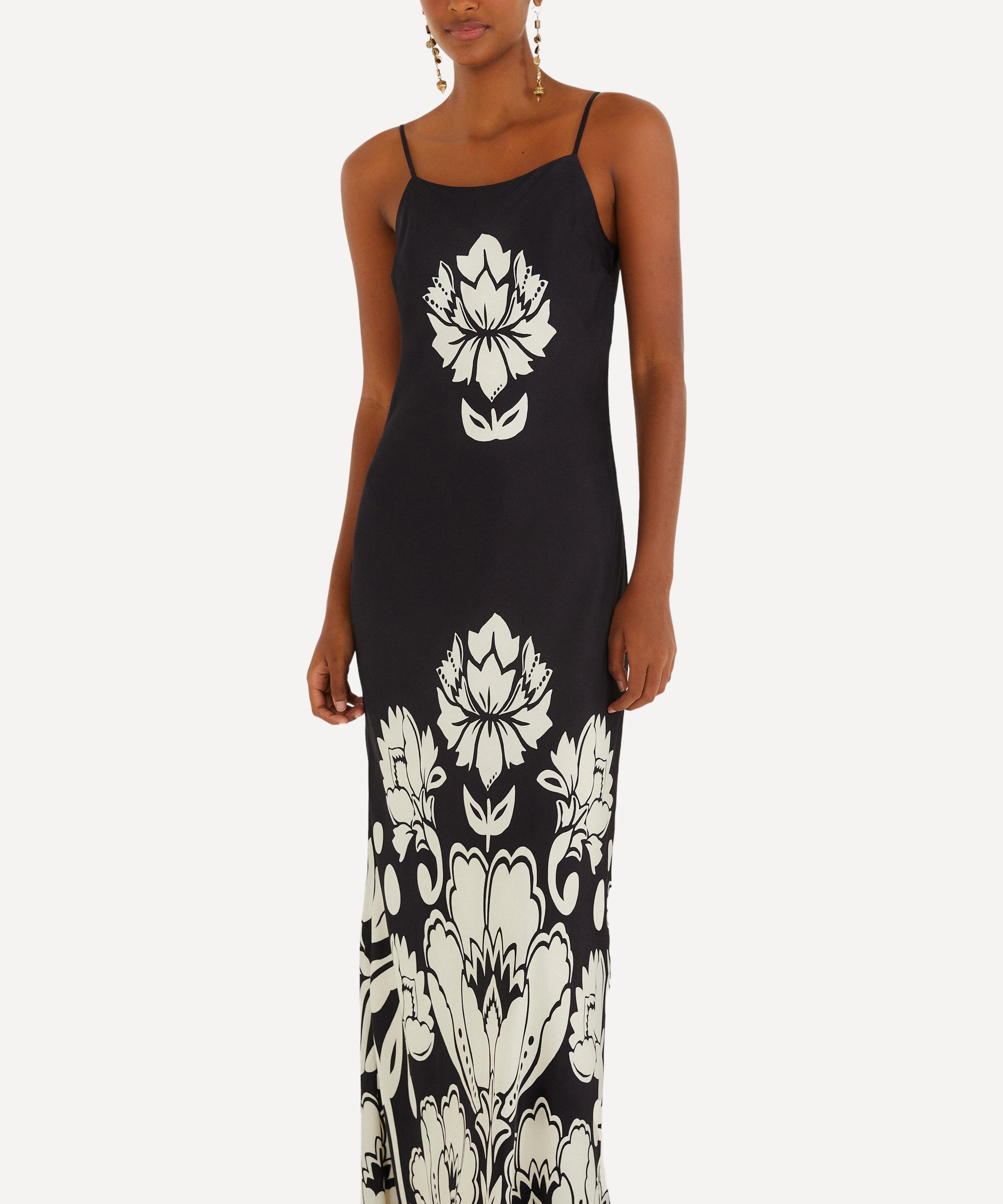 FARM Rio - Black and White Floral Arabesque Maxi Dress image number 0