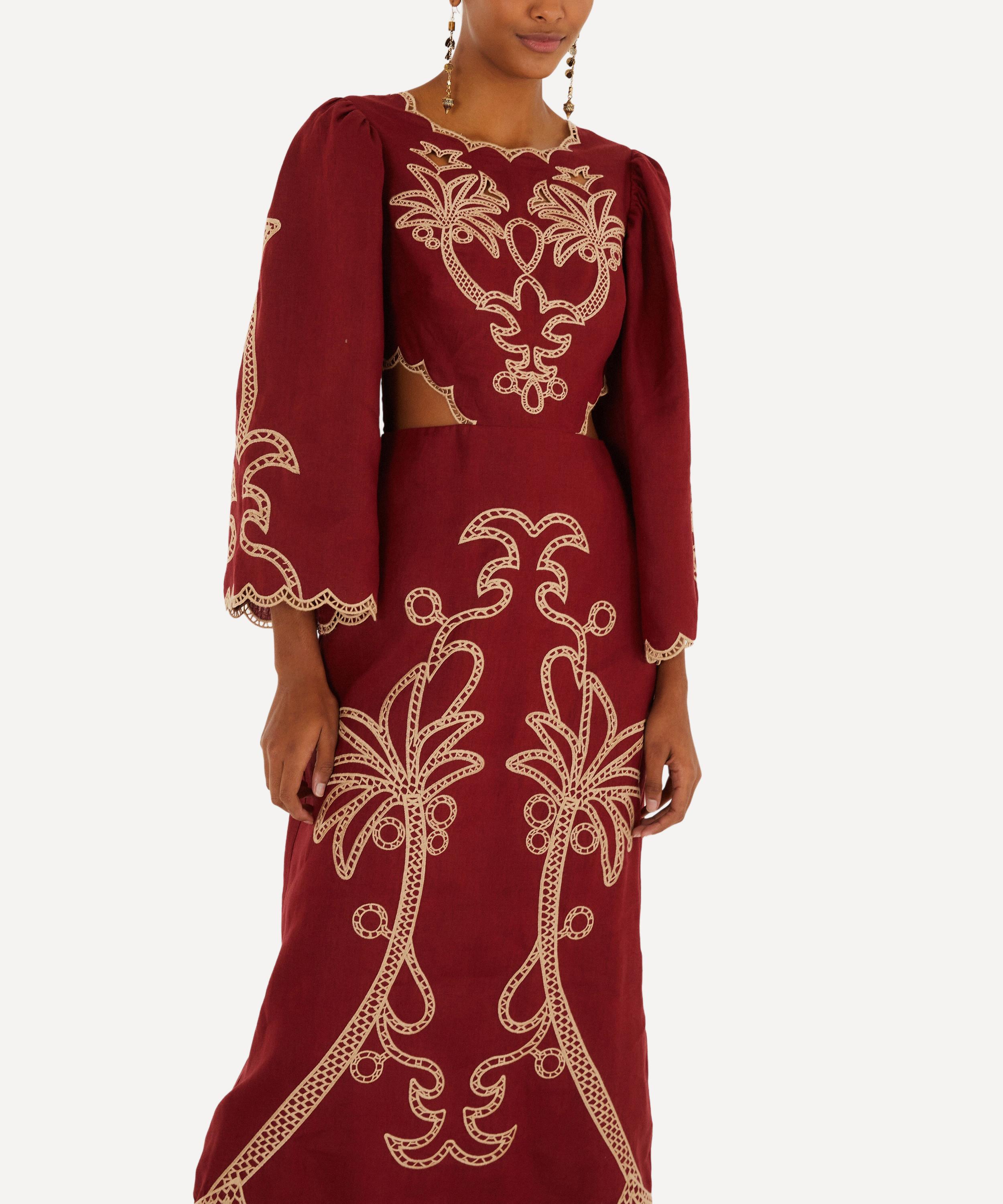 FARM Rio - Red Artisanal Cut-Out Embroidered Maxi Dress image number 2