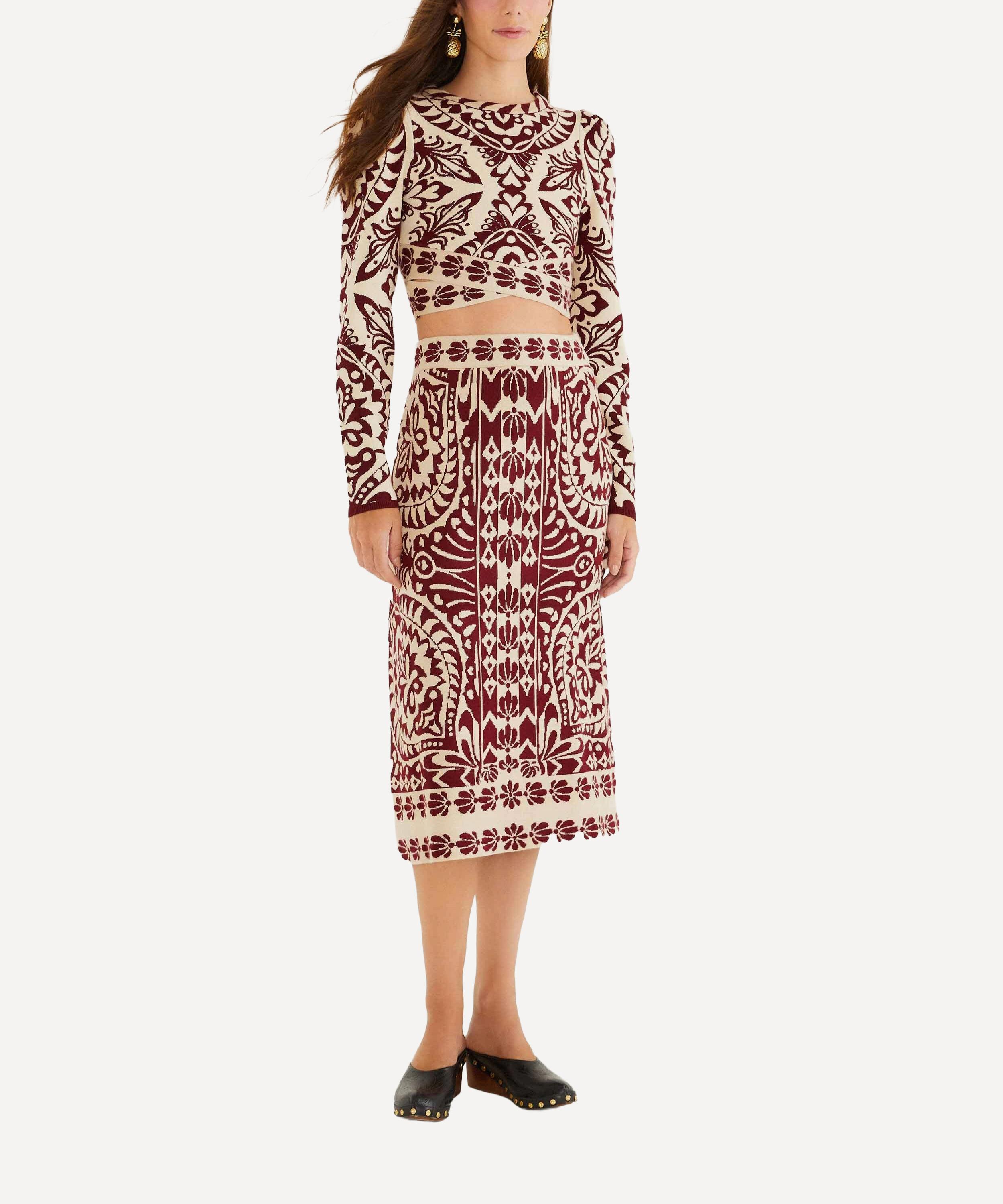 FARM Rio - Burgundy Pineapple Love Knit Midi Skirt