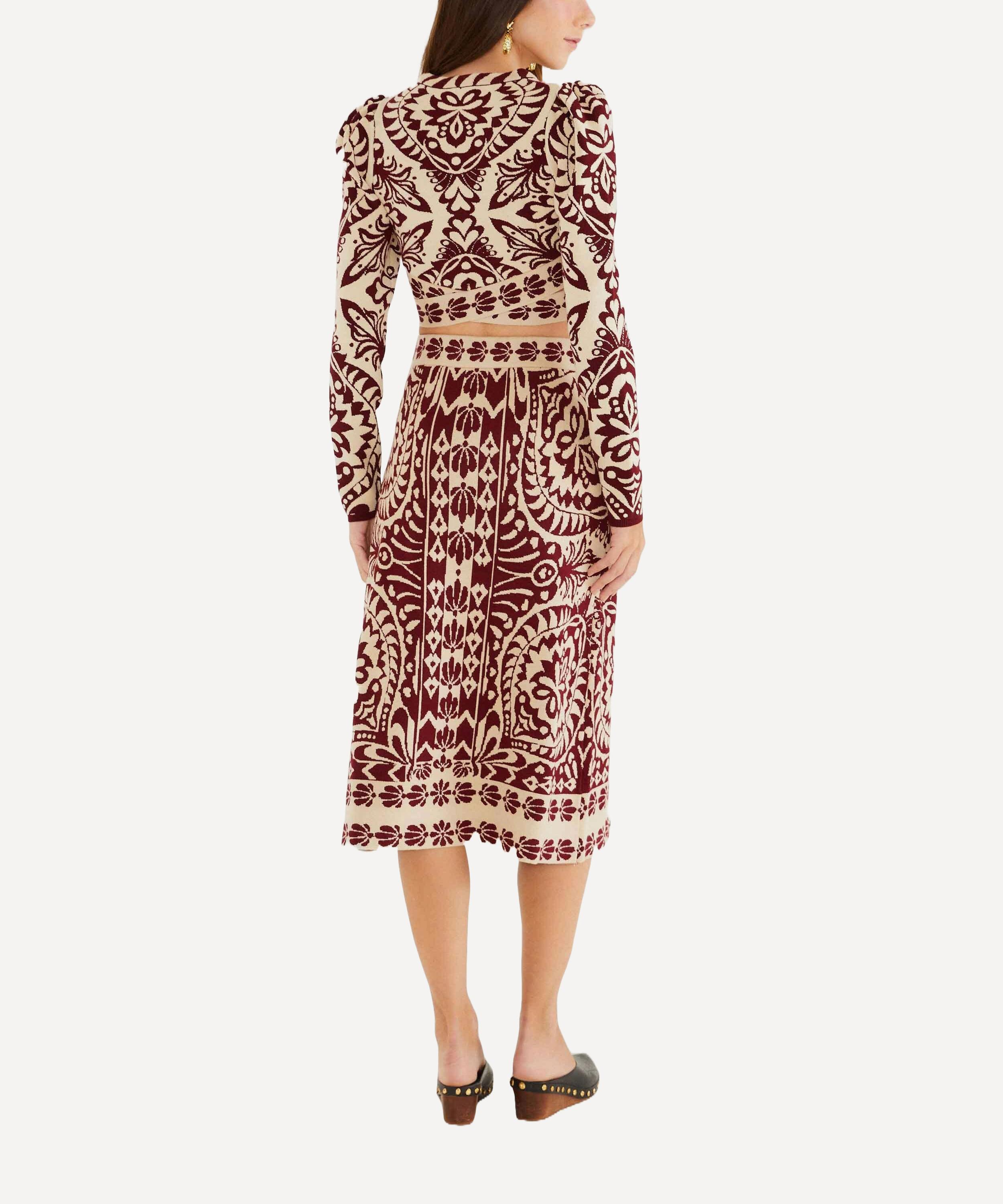 FARM Rio - Burgundy Pineapple Love Knit Midi Skirt image number 1